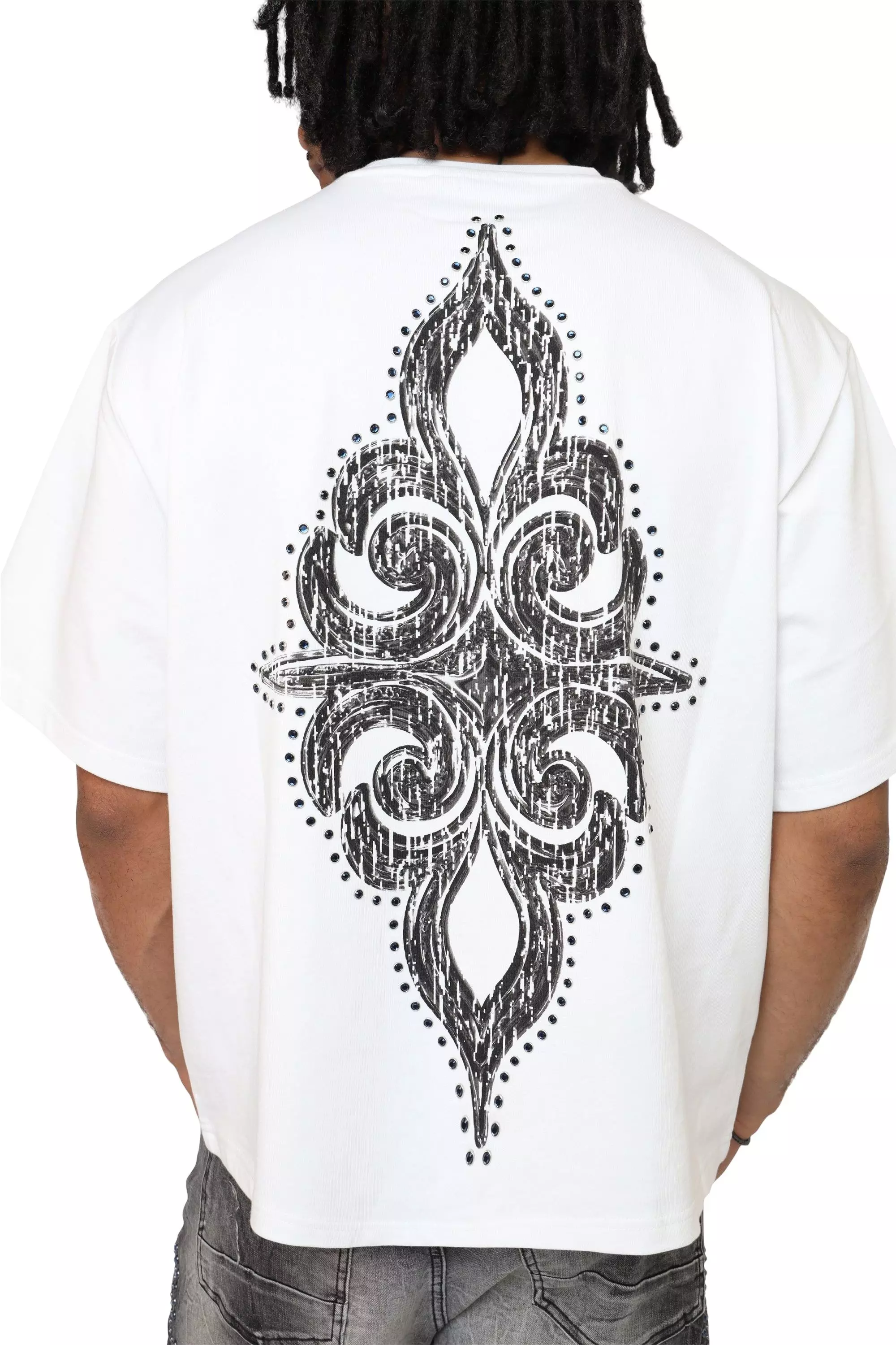 Smoke Rise Men's Luminous Studded Crop Tee - White - WHITE