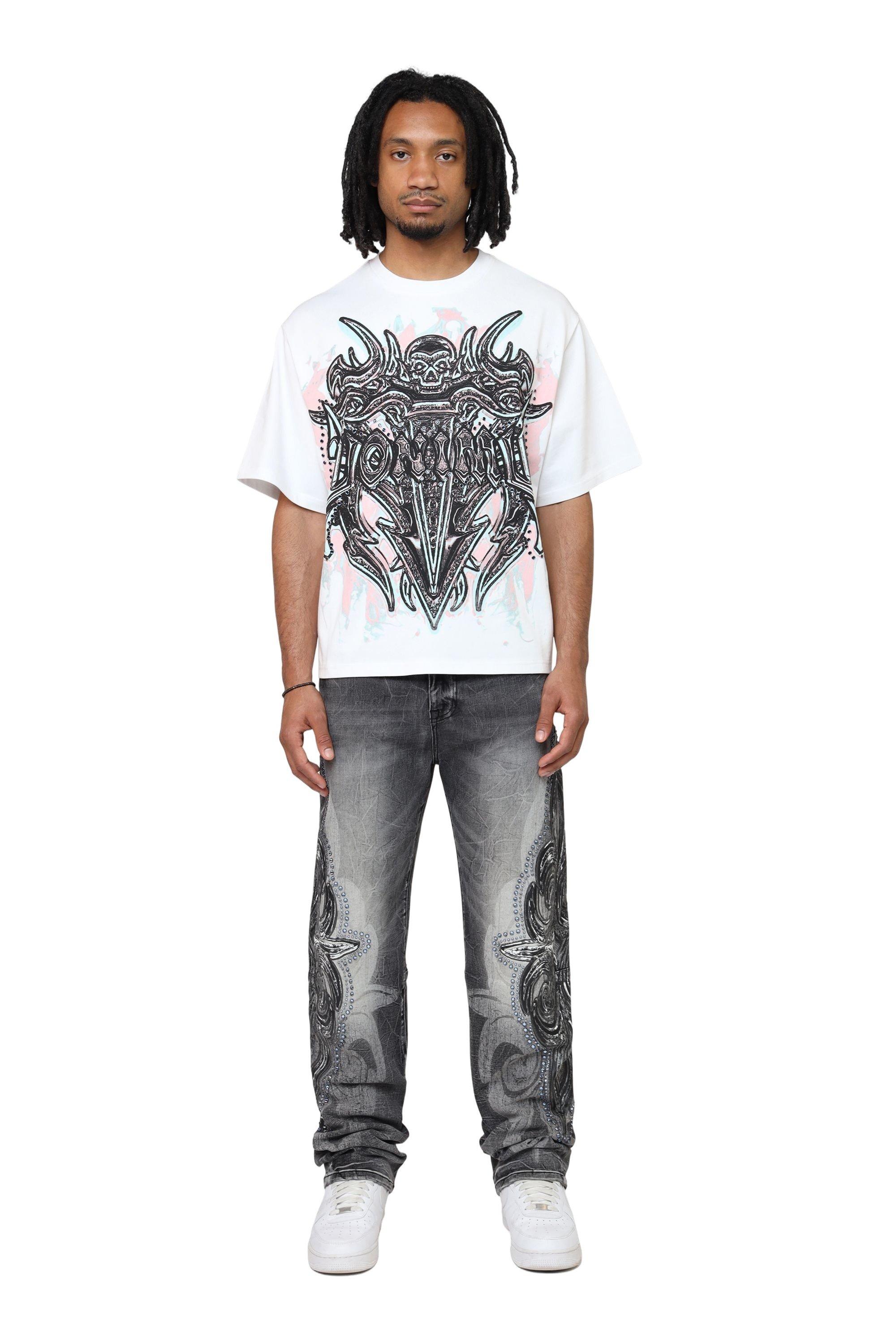 Smoke Rise Men's Luminous Studded Crop Tee - White - WHITE Thumbnail View 3