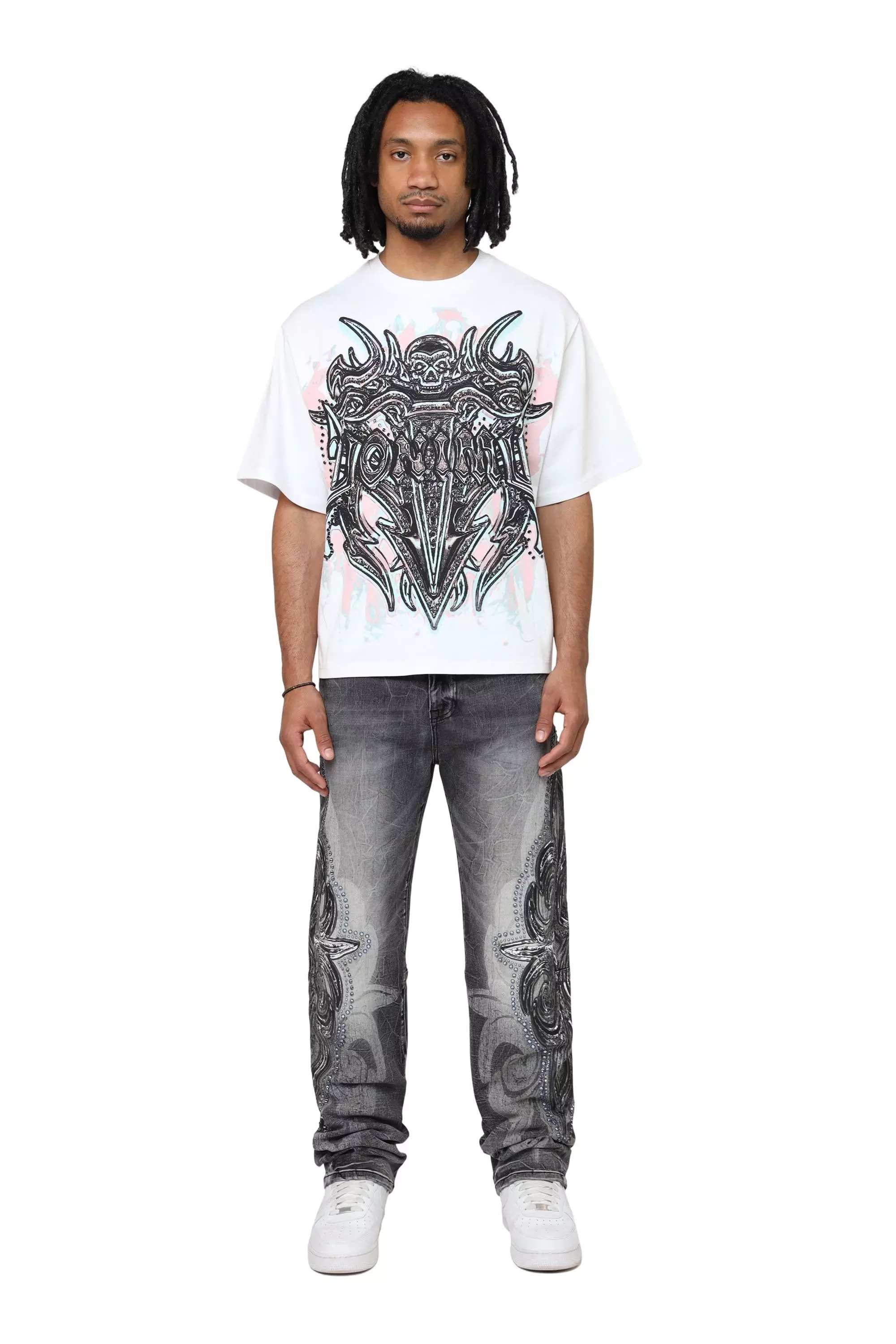 Smoke Rise Men's Luminous Studded Crop Tee - White - WHITE