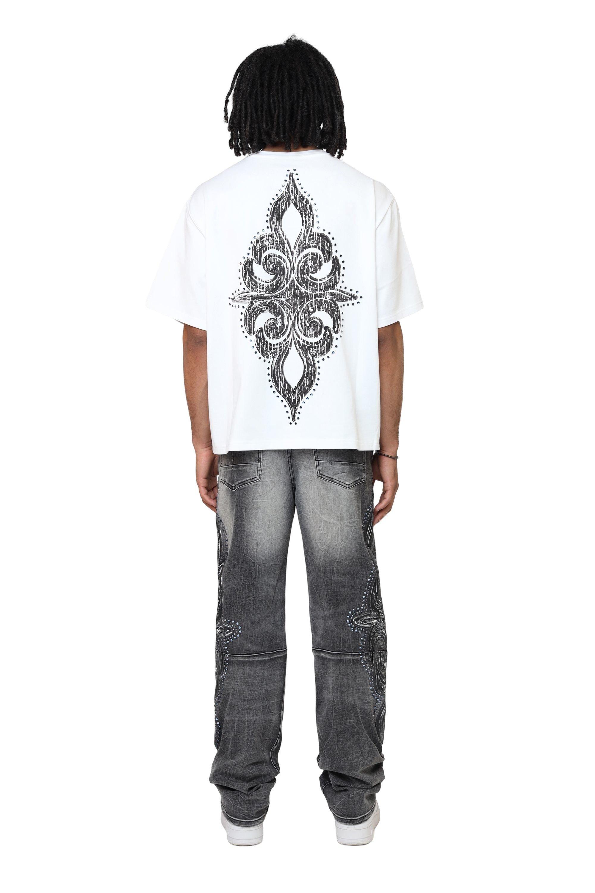 Smoke Rise Men's Luminous Studded Crop Tee - White - WHITE Thumbnail View 4