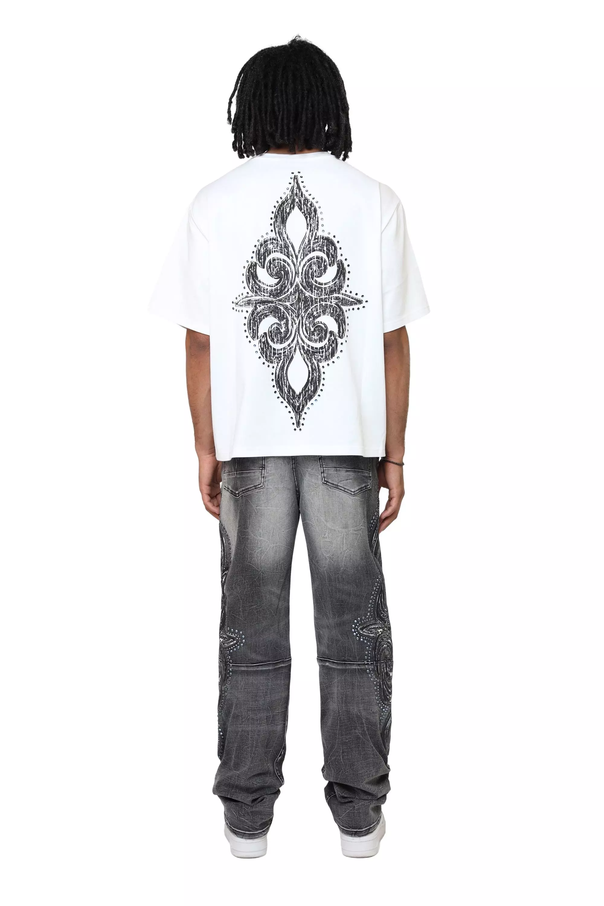Smoke Rise Men's Luminous Studded Crop Tee - White - WHITE