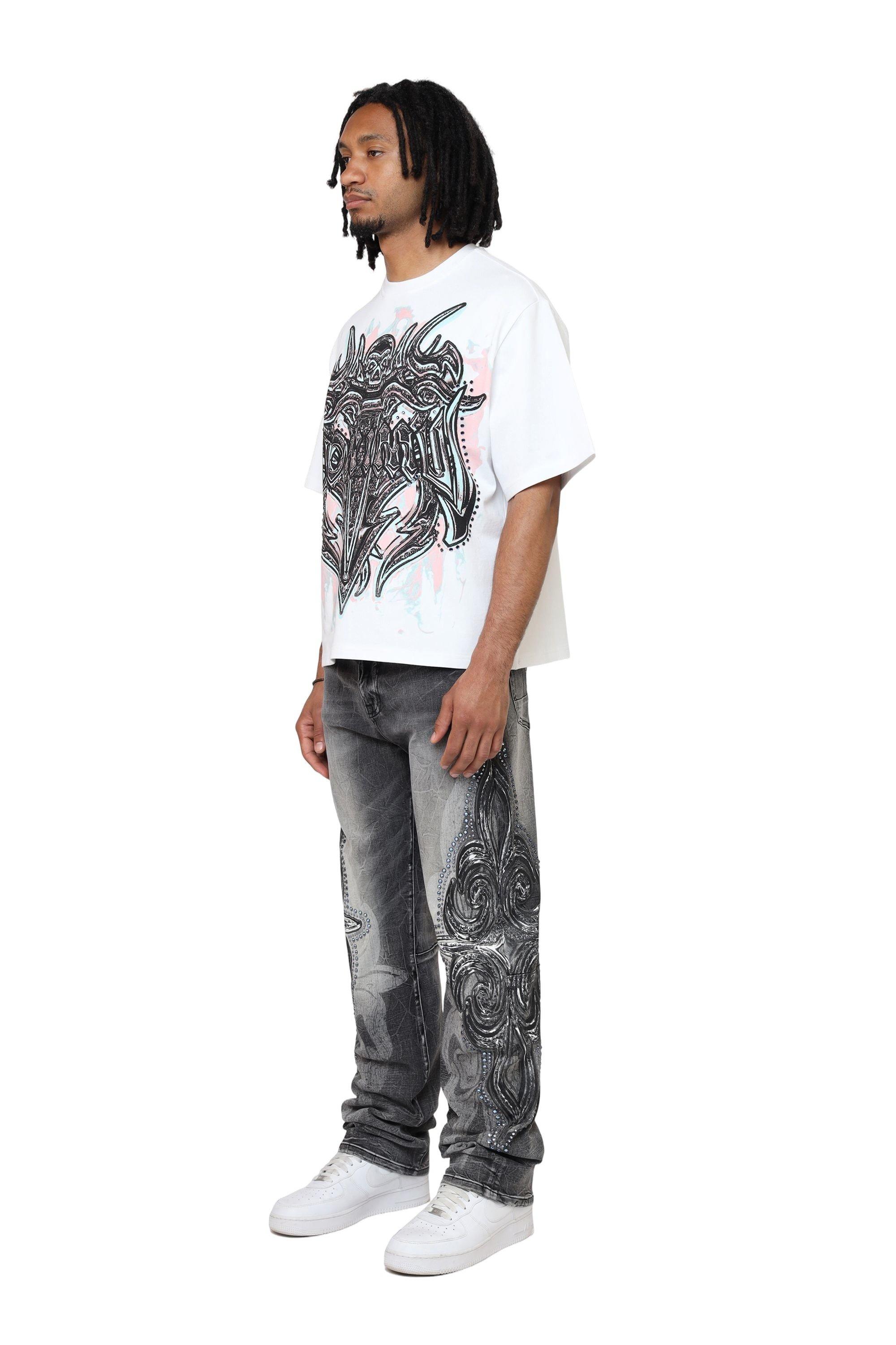 Smoke Rise Men's Luminous Studded Crop Tee - White - WHITE Thumbnail View 5