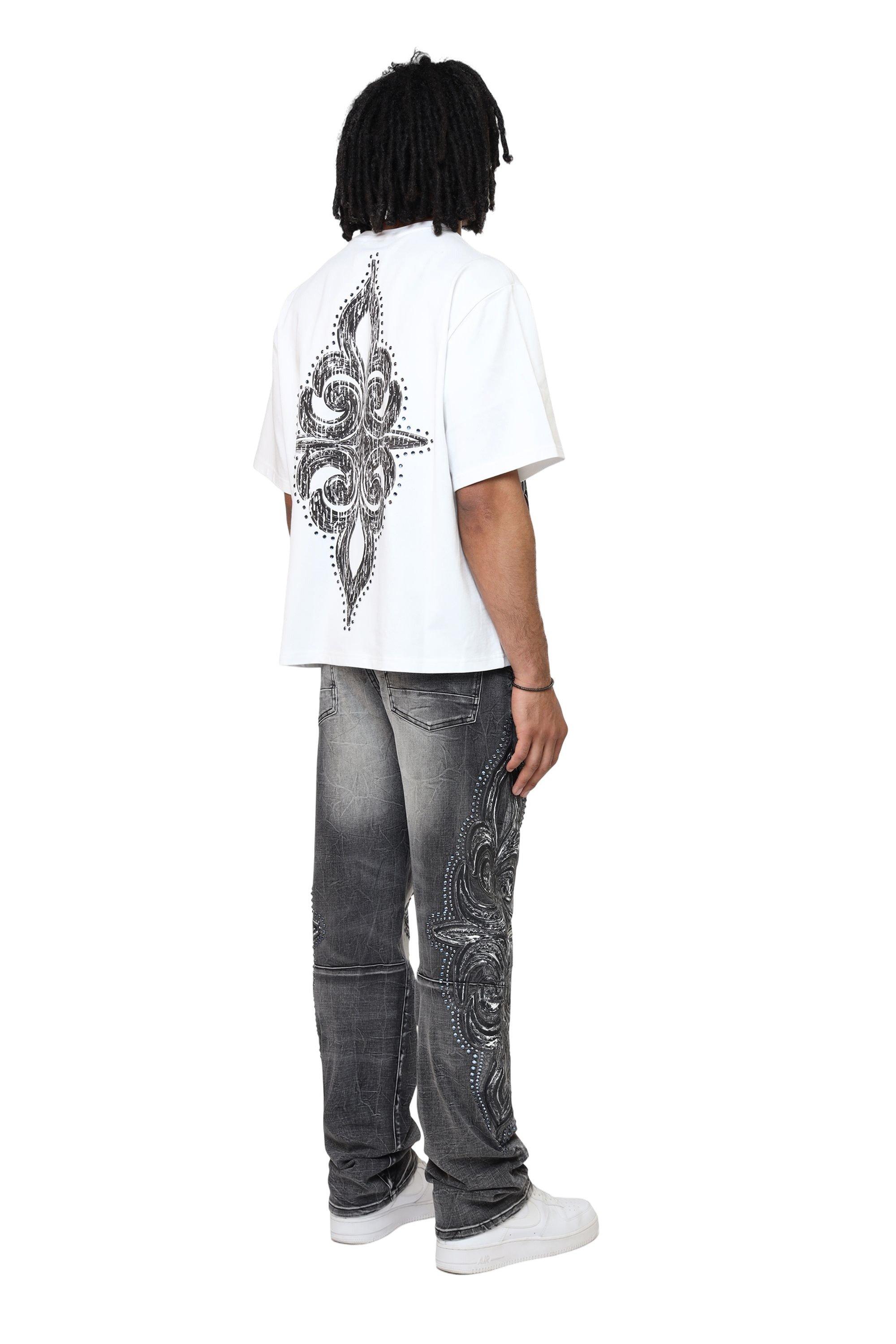 Smoke Rise Men's Luminous Studded Crop Tee - White - WHITE Thumbnail View 6