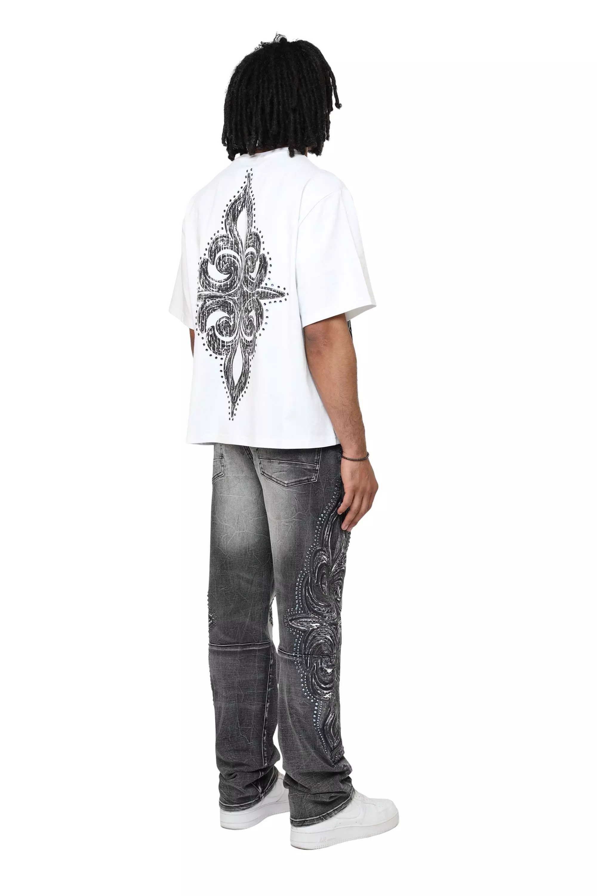 Smoke Rise Men's Luminous Studded Crop Tee - White - WHITE