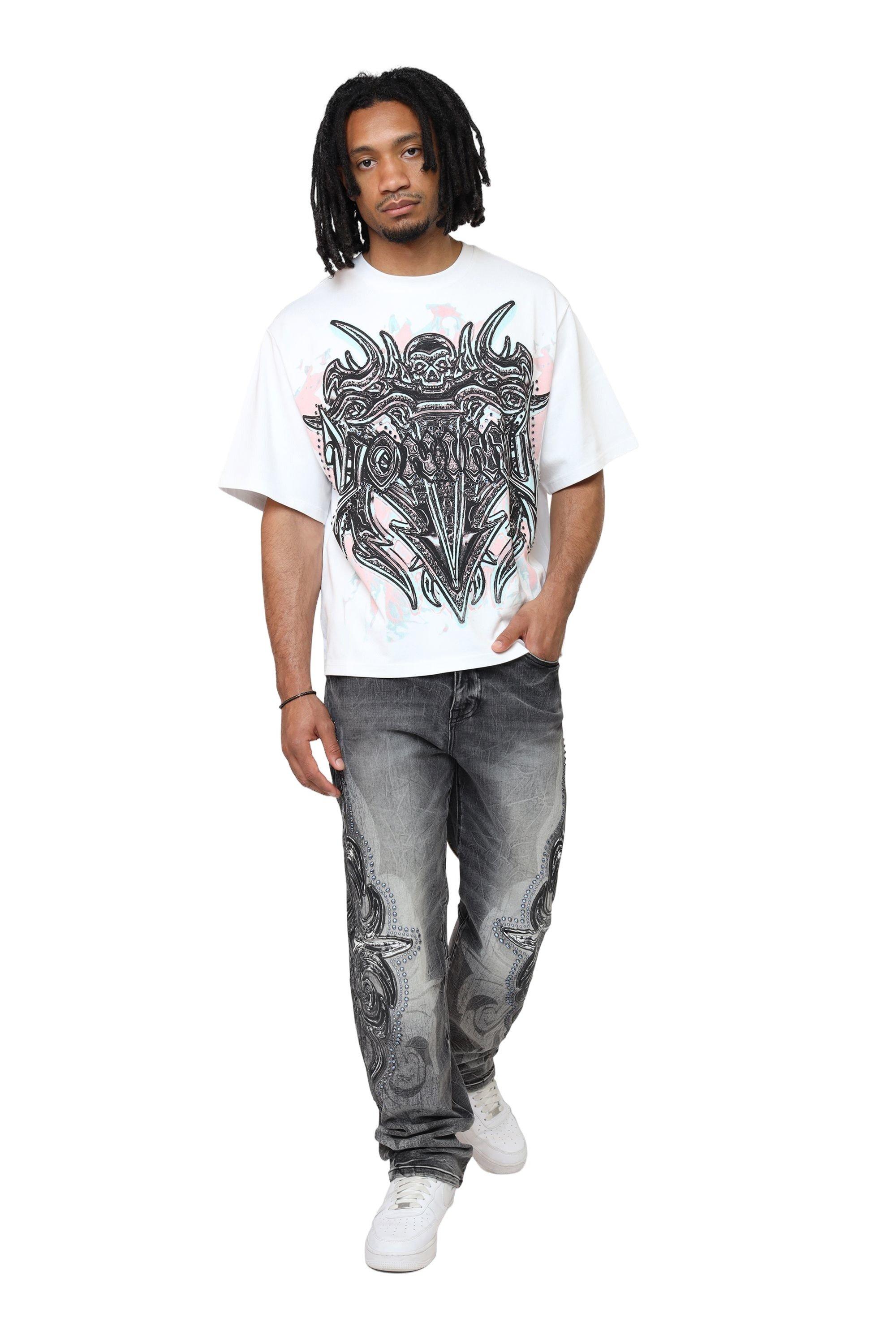 Smoke Rise Men's Luminous Studded Crop Tee - White - WHITE Thumbnail View 7