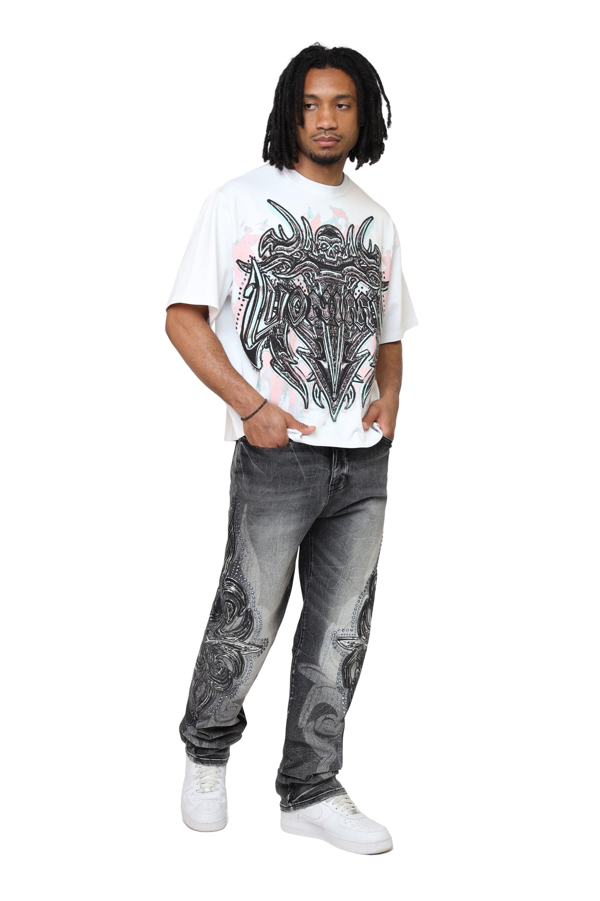 Smoke Rise Men's Luminous Studded Crop Tee - White - WHITE Thumbnail View 8