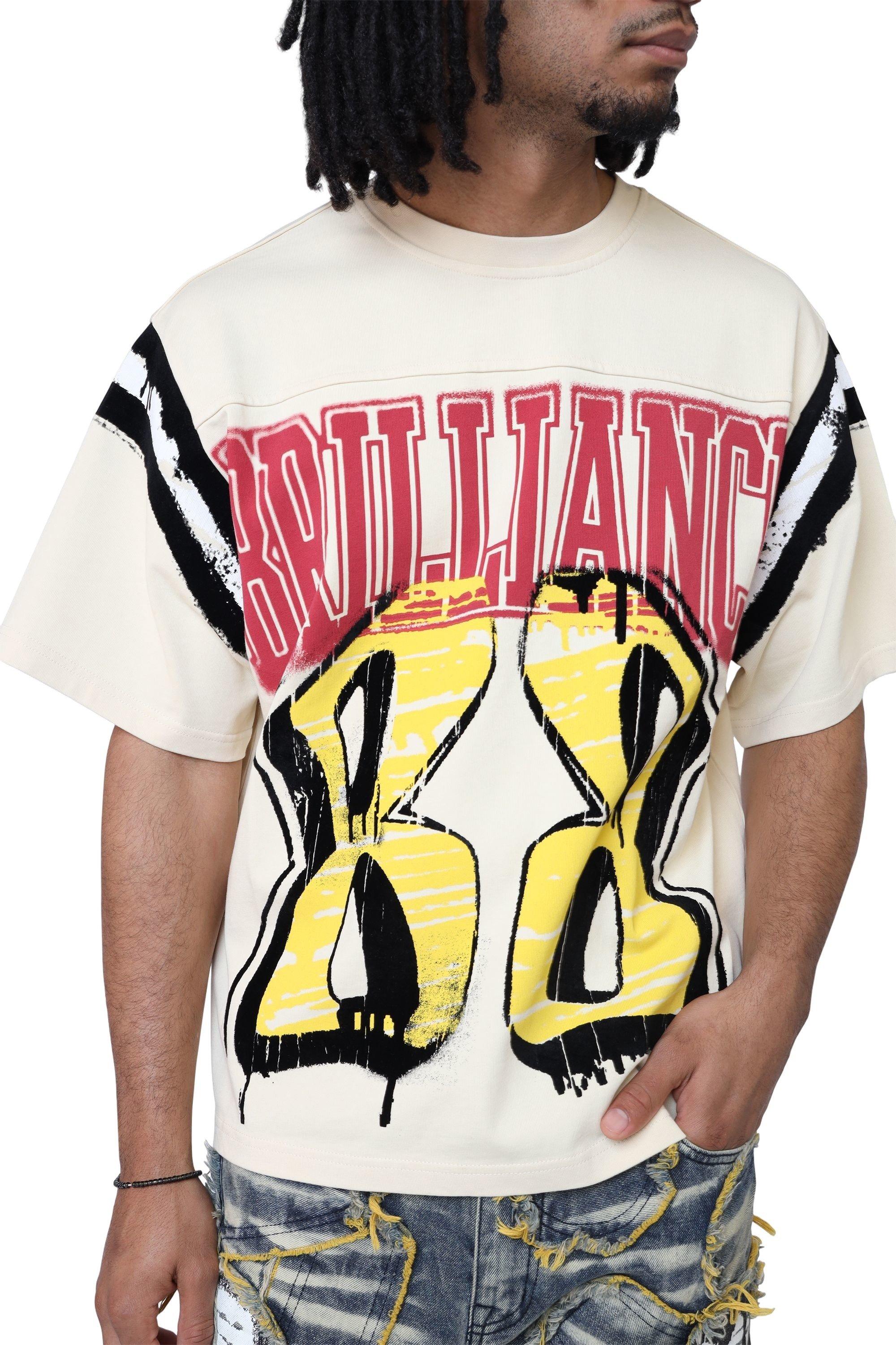 Smoke Rise Men's 88 Flocked Cropped Tee - Wood Ash - TAN Thumbnail View 1