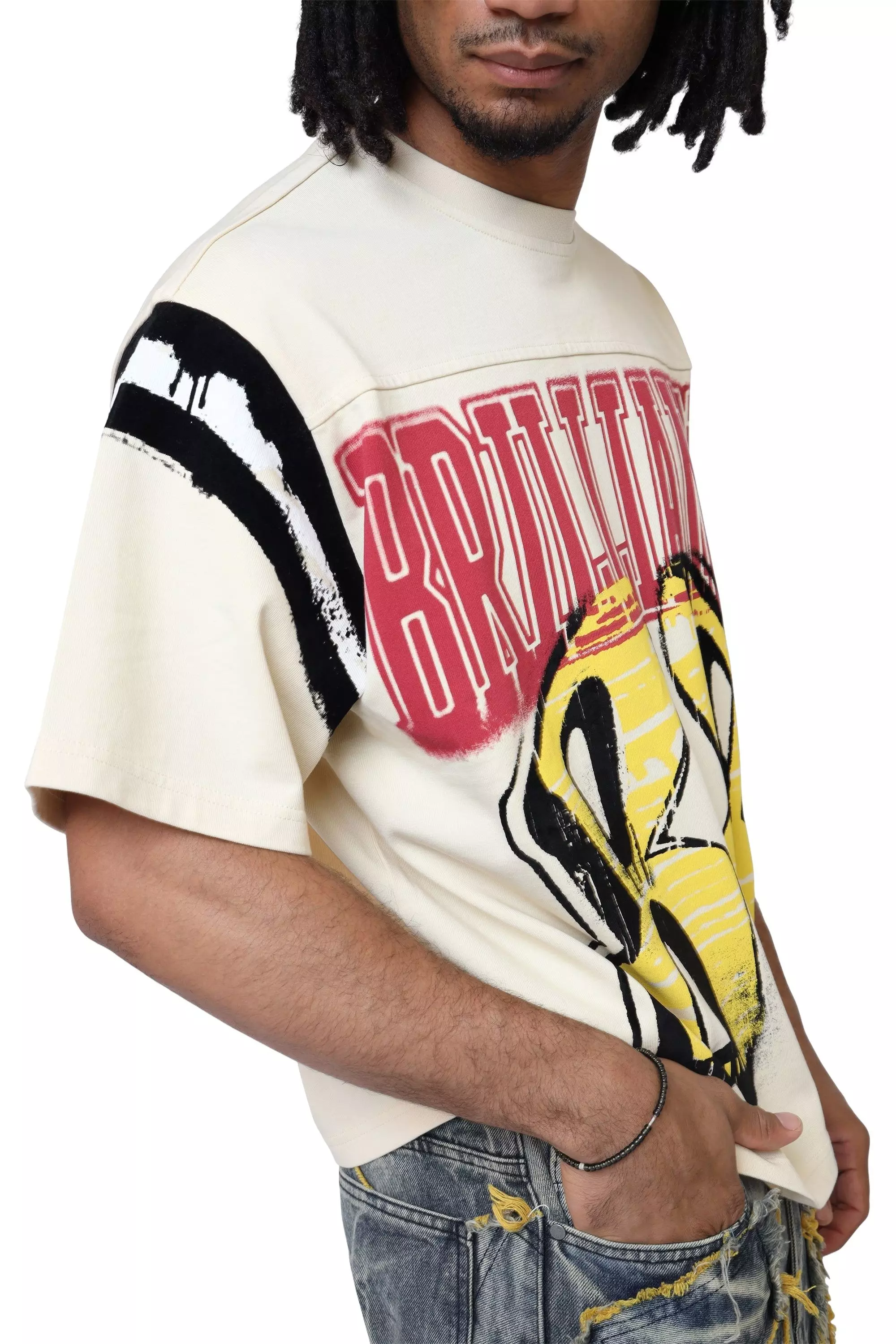 Smoke Rise Men's 88 Flocked Cropped Tee - Wood Ash - TAN