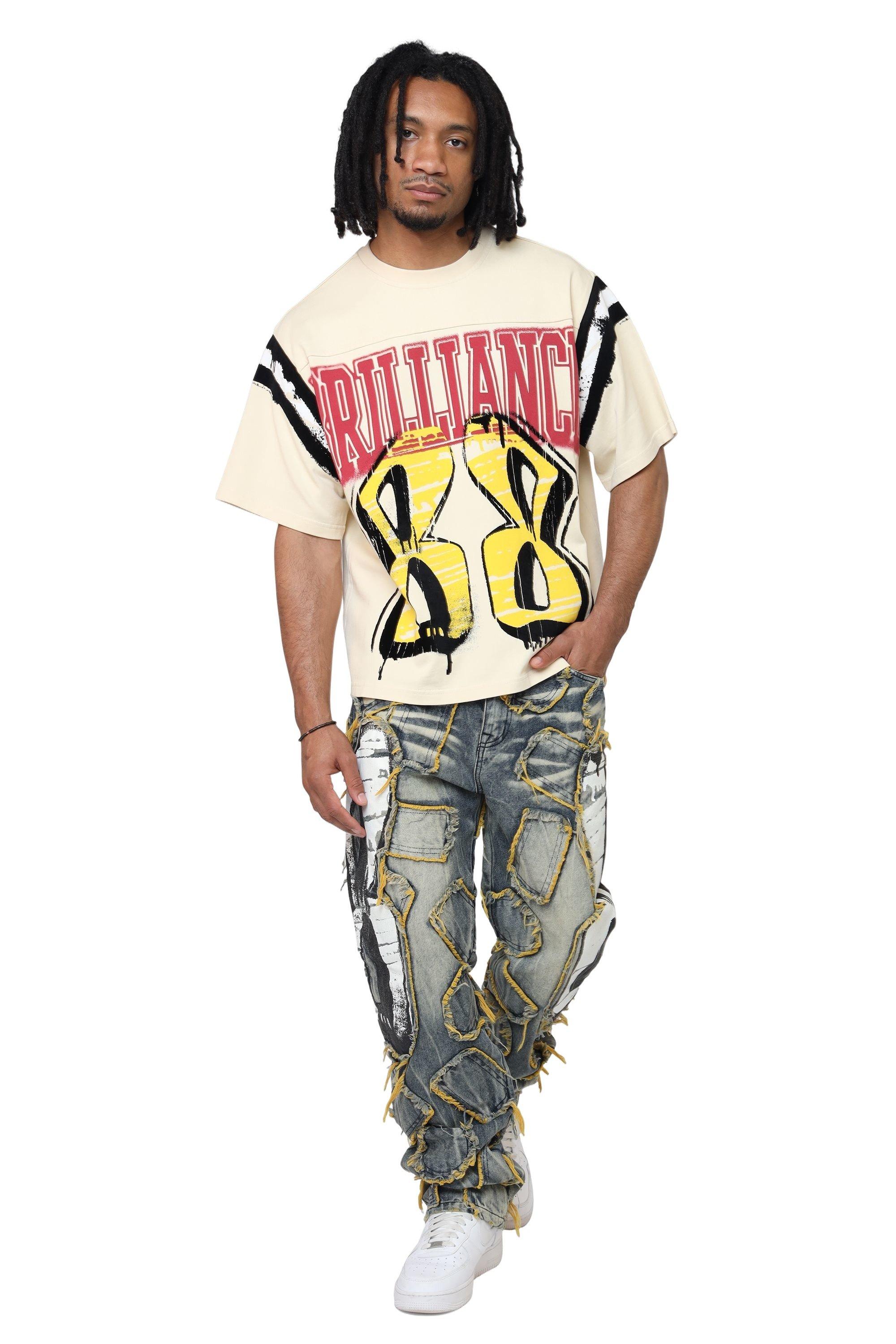 Smoke Rise Men's 88 Flocked Cropped Tee - Wood Ash - TAN Thumbnail View 8