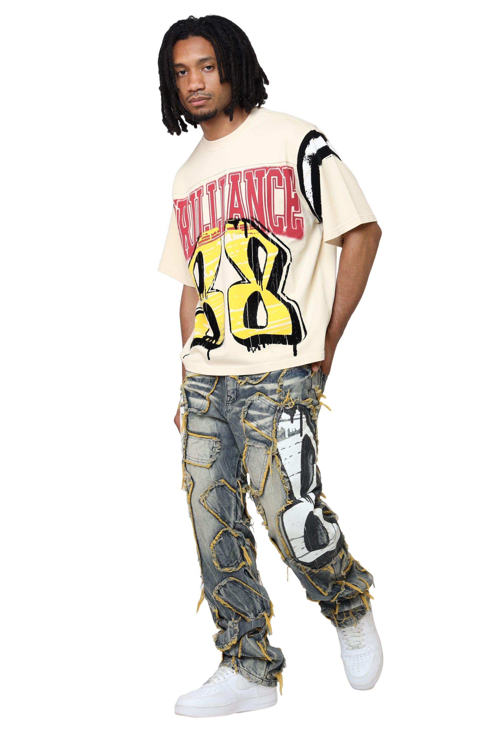 Smoke Rise Men's 88 Flocked Cropped Tee - Wood Ash - TAN Thumbnail View 9