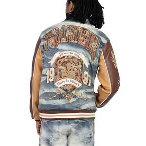 Smoke Rise Men's Varsity Denim & PU Jacket - Blue Toast