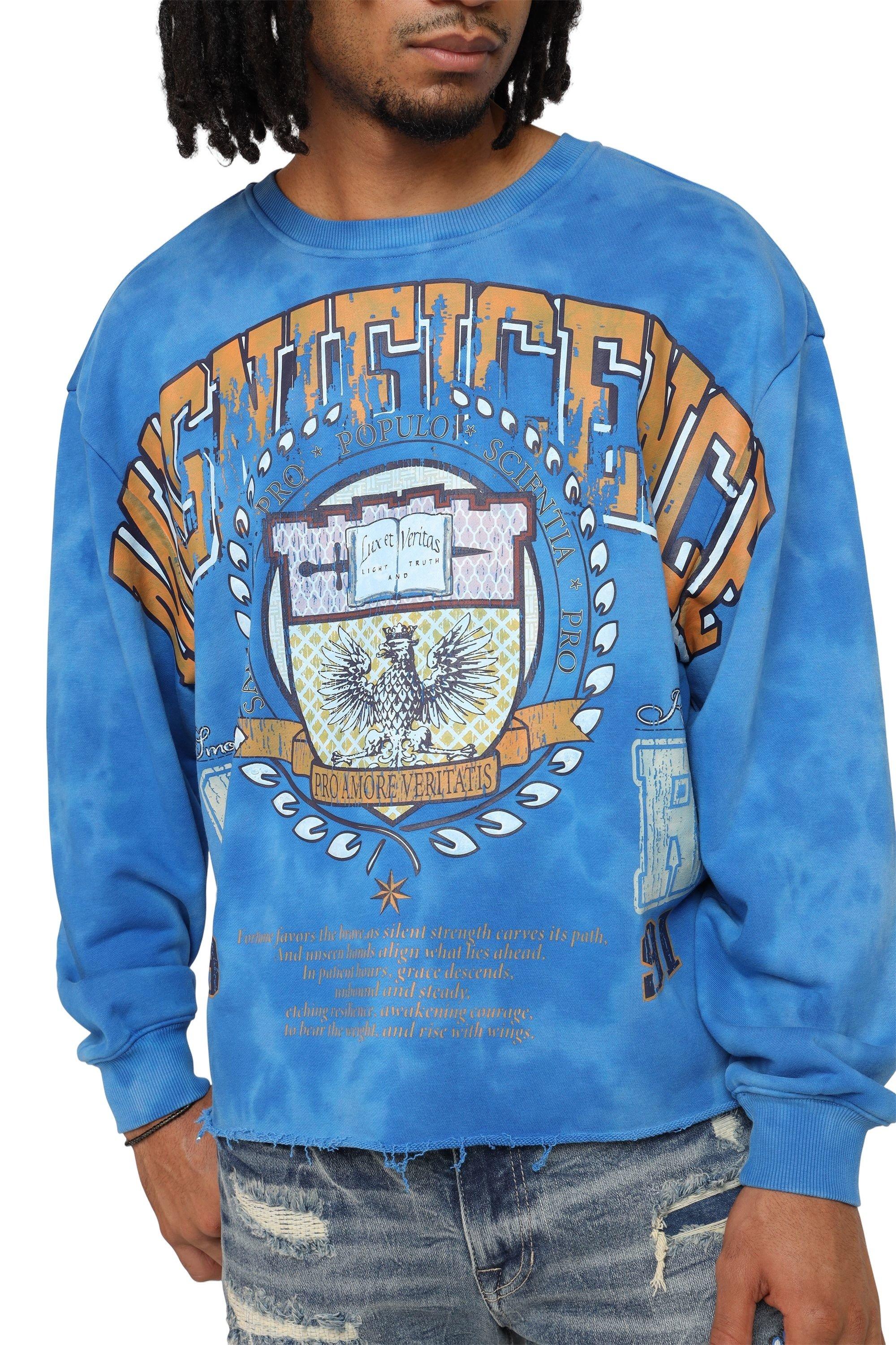 Smoke Rise Men's Magnificence French Terry Crop Harlow Crew - BLUE Thumbnail View 1