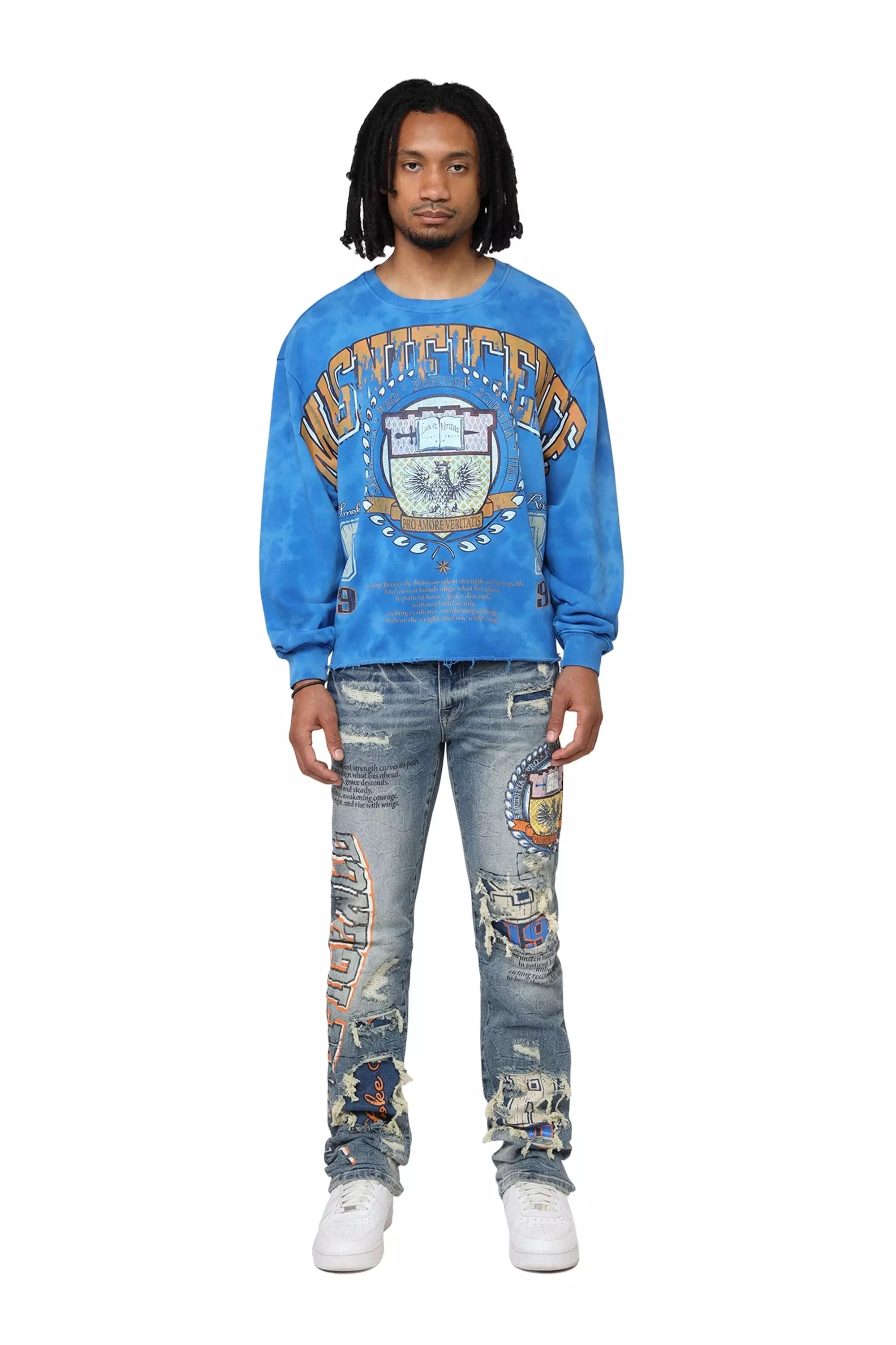 Smoke Rise Men's Magnificence French Terry Crop Harlow Crew - BLUE