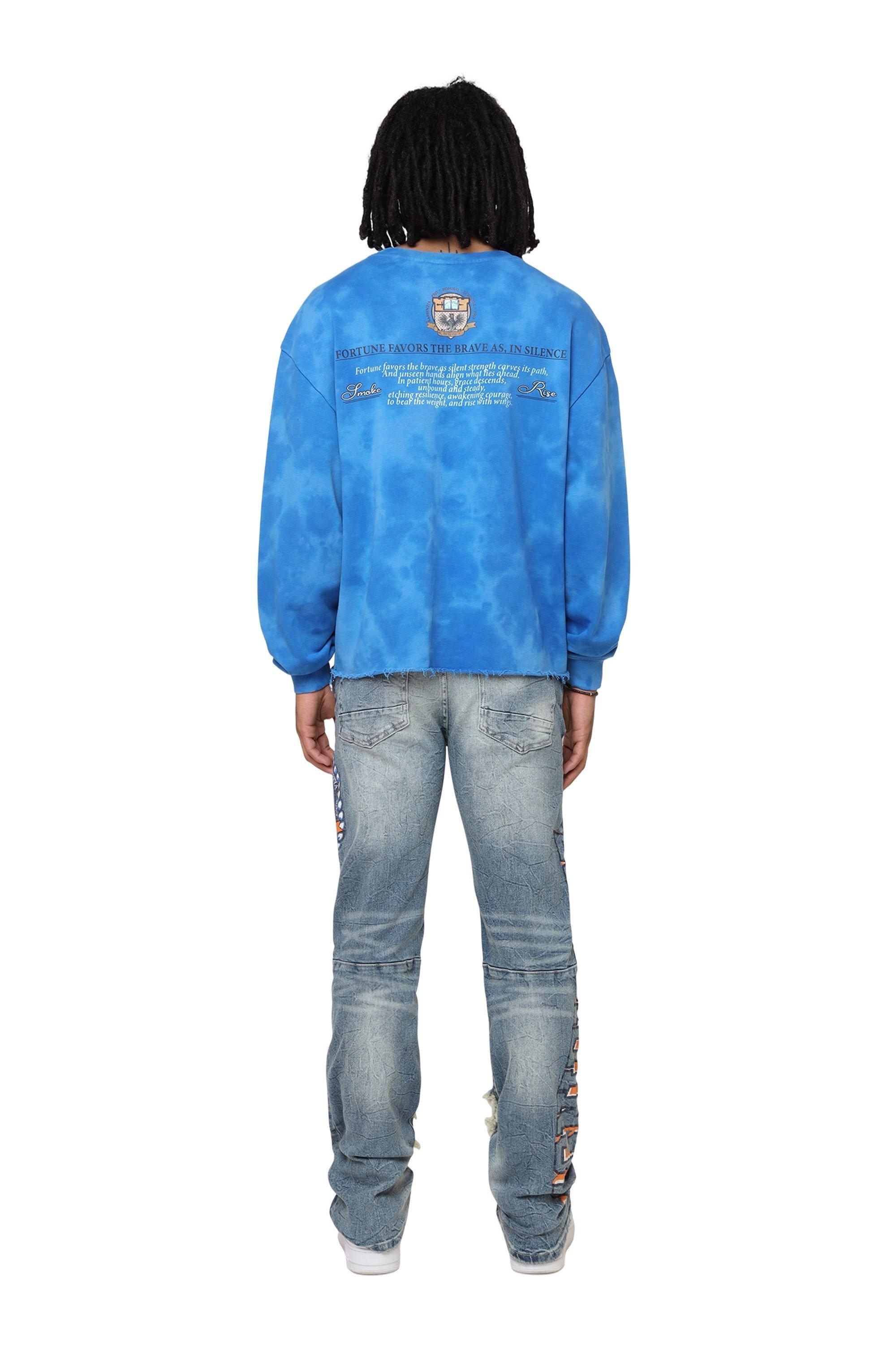 Smoke Rise Men's Magnificence French Terry Crop Harlow Crew - BLUE Thumbnail View 4