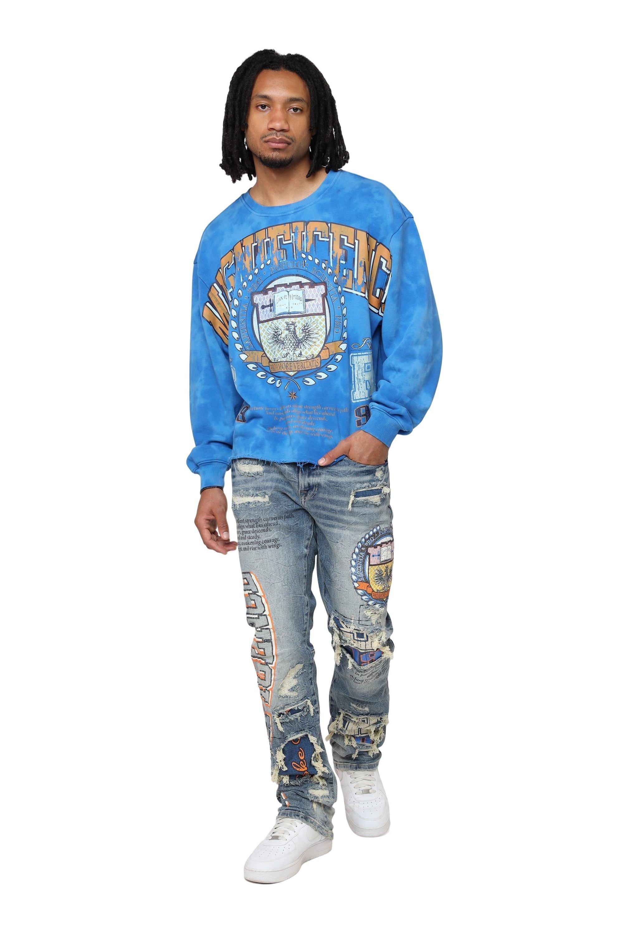Smoke Rise Men's Magnificence French Terry Crop Harlow Crew - BLUE Thumbnail View 5