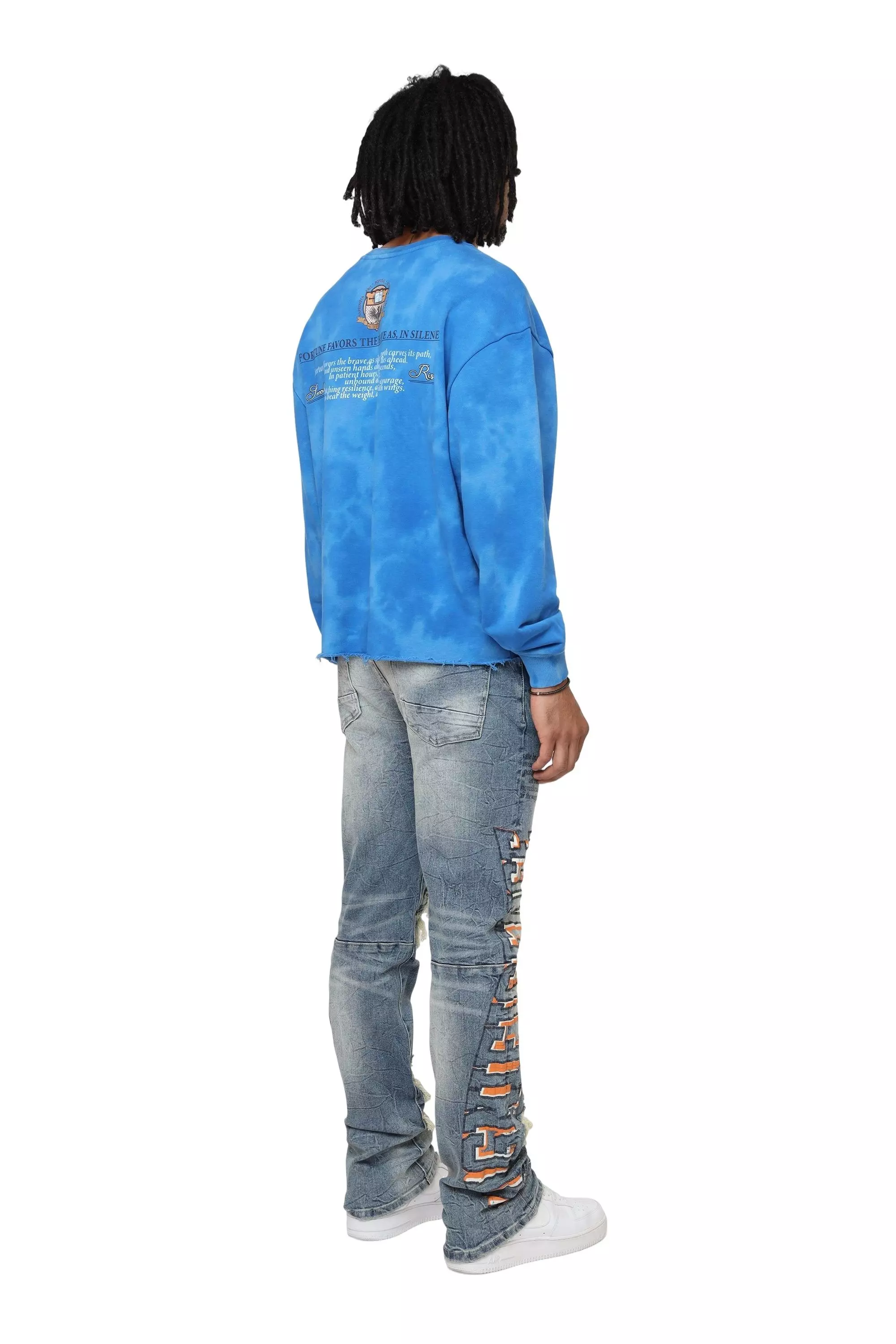 Smoke Rise Men's Magnificence French Terry Crop Harlow Crew - BLUE