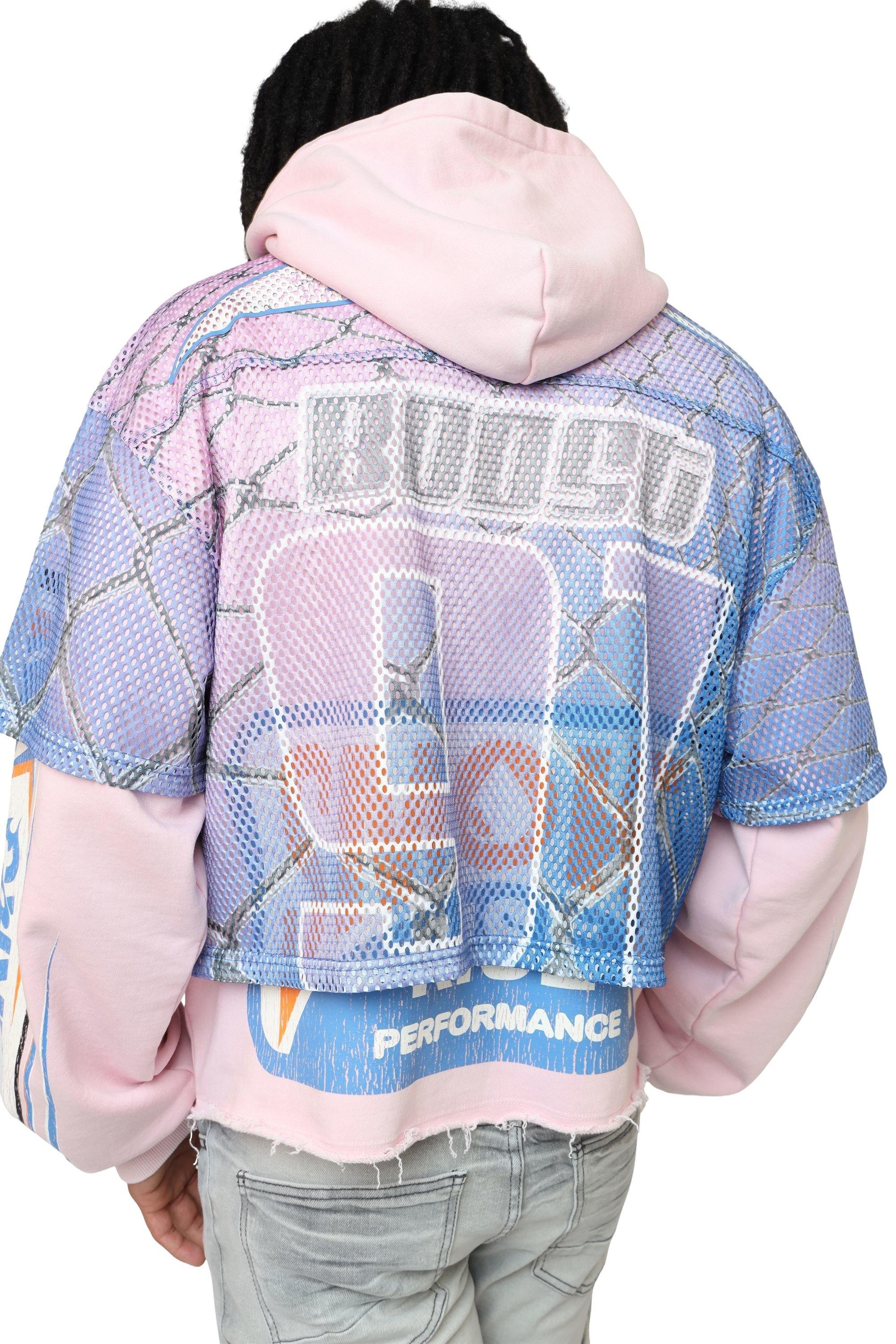 Smoke Rise Men's Field Fleece Mesh 2fer Hoodie - Pink - PINK Thumbnail View 2