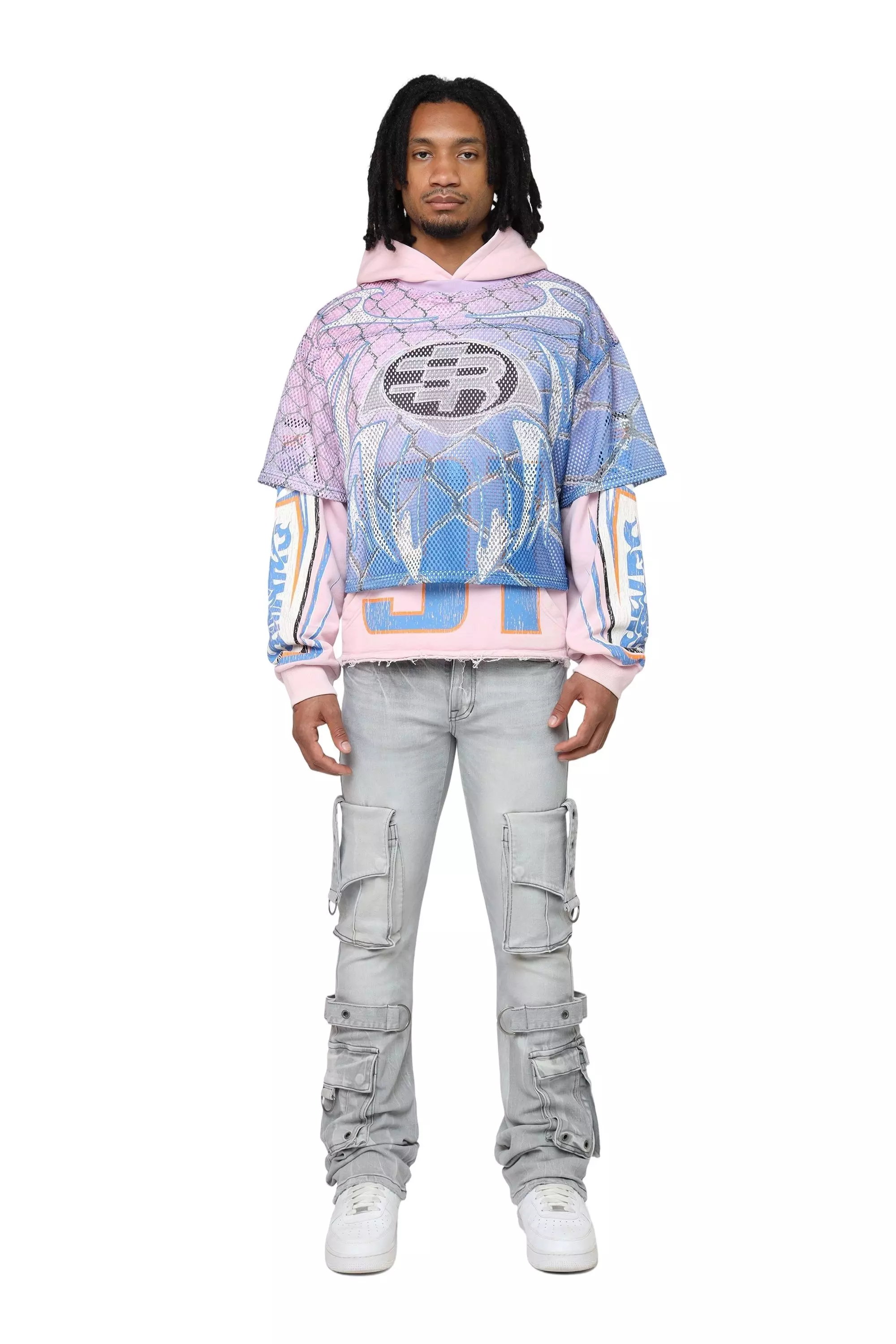 Smoke Rise Men's Field Fleece Mesh 2fer Hoodie - Pink - PINK