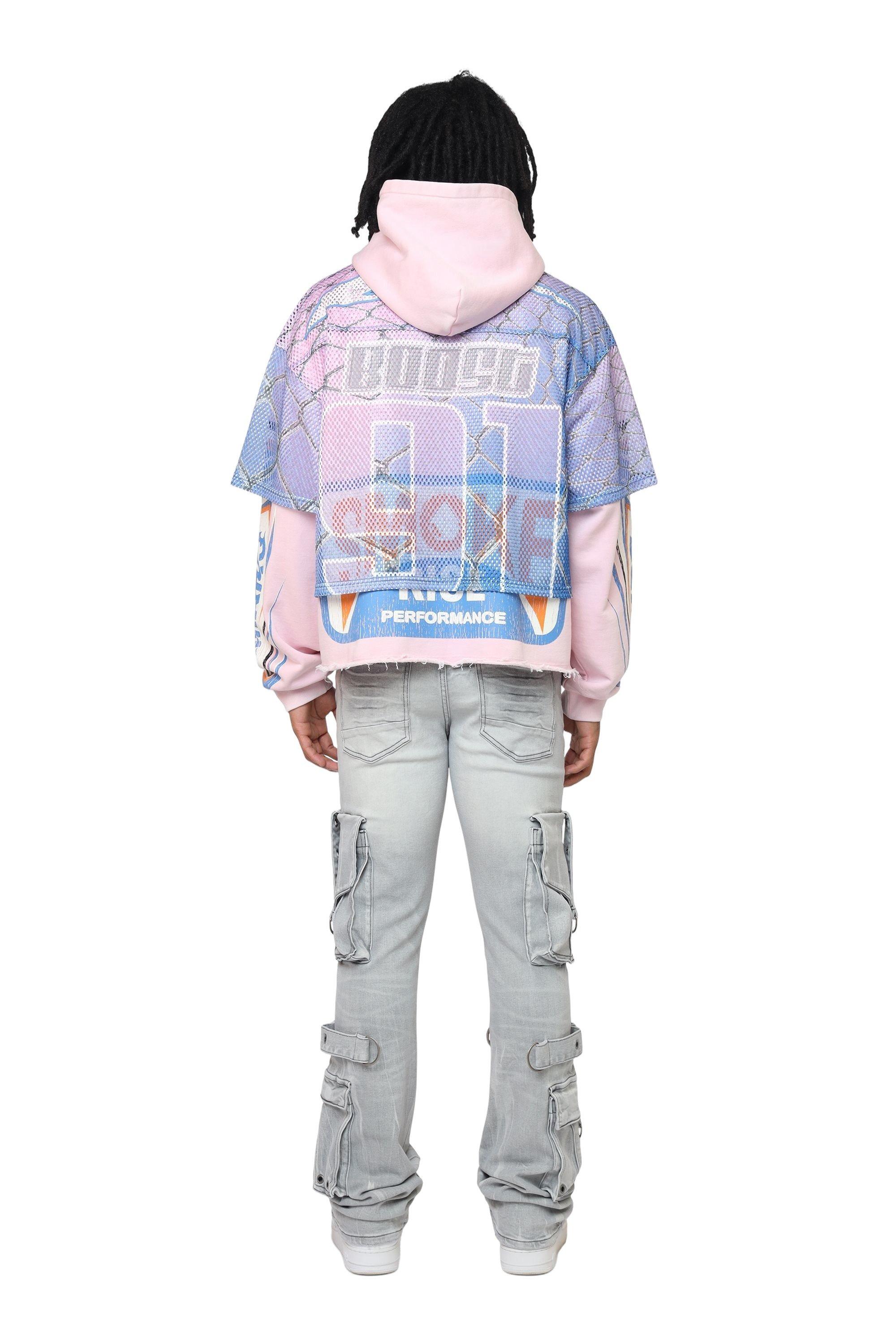 Smoke Rise Men's Field Fleece Mesh 2fer Hoodie - Pink - PINK Thumbnail View 4