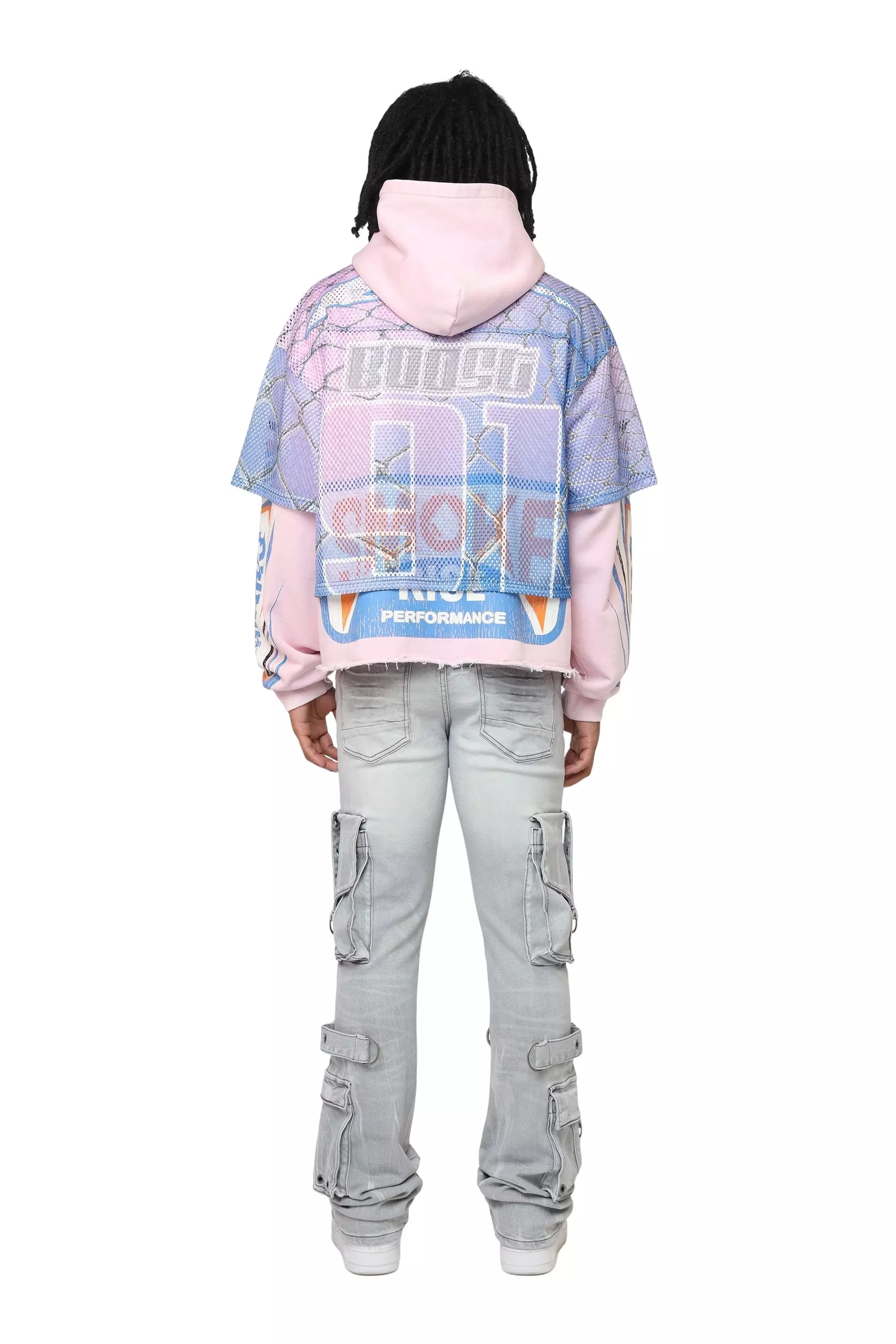 Smoke Rise Men's Field Fleece Mesh 2fer Hoodie - Pink - PINK