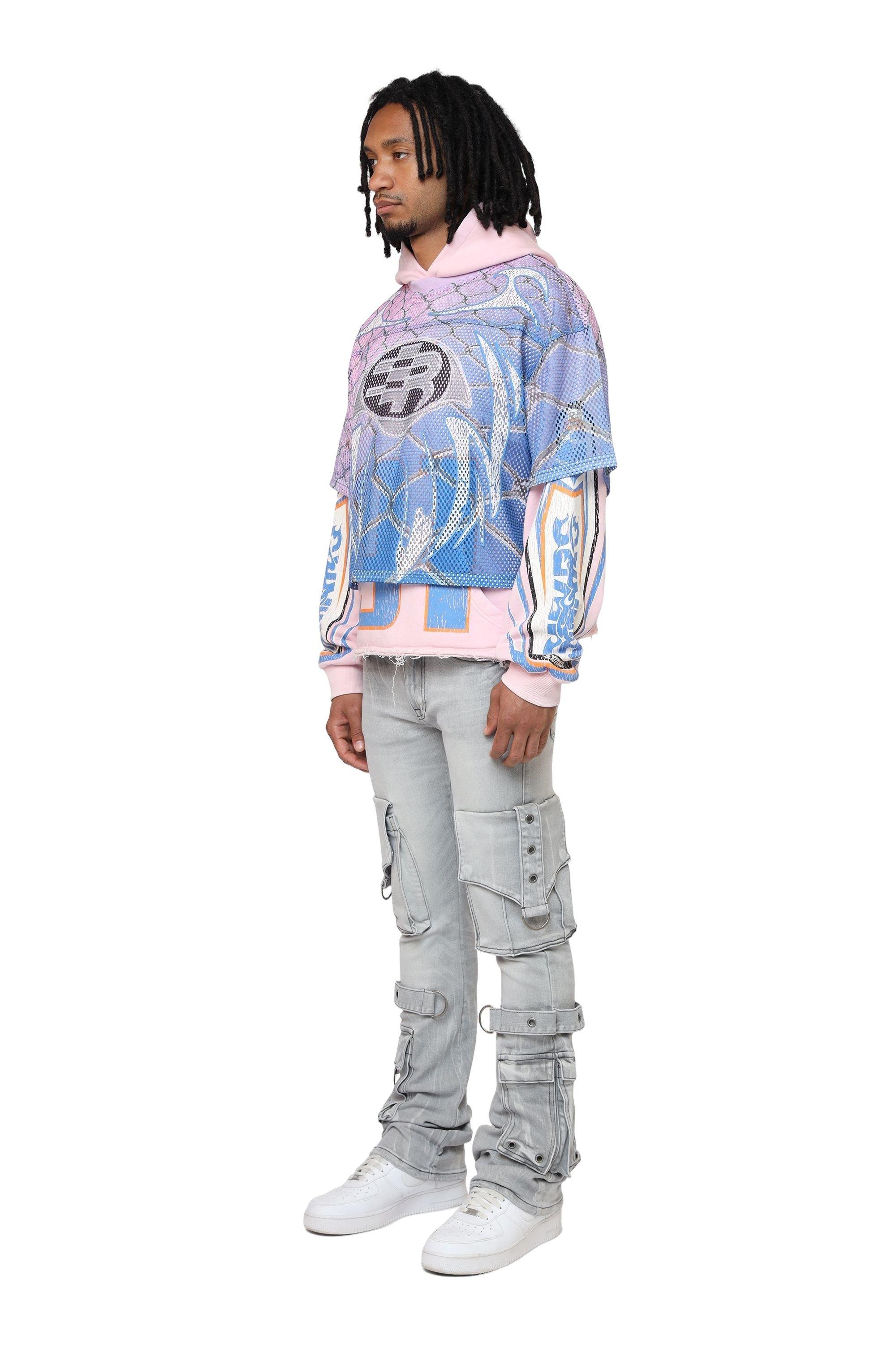 Smoke Rise Men's Field Fleece Mesh 2fer Hoodie - Pink - PINK Thumbnail View 5