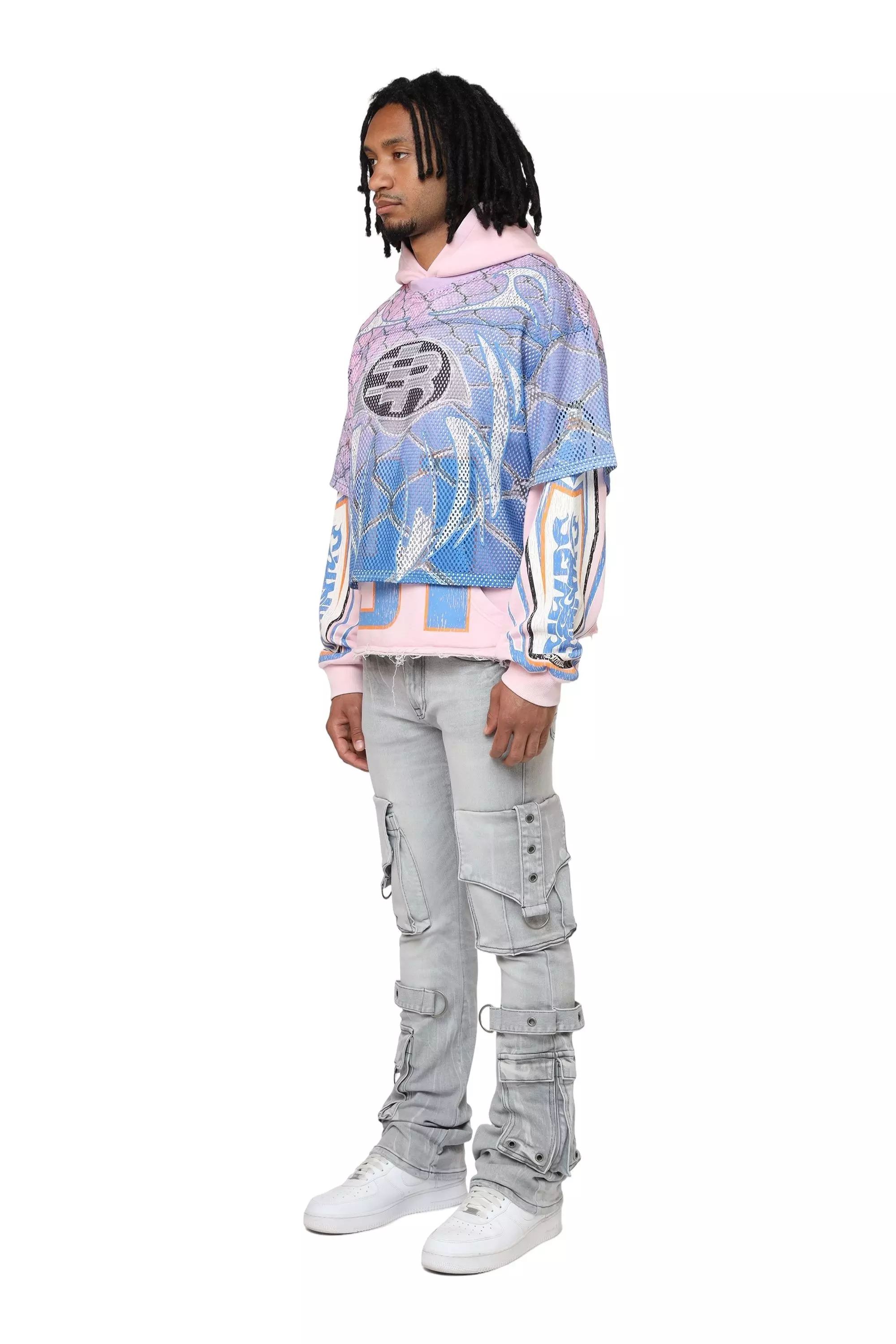 Smoke Rise Men's Field Fleece Mesh 2fer Hoodie - Pink - PINK