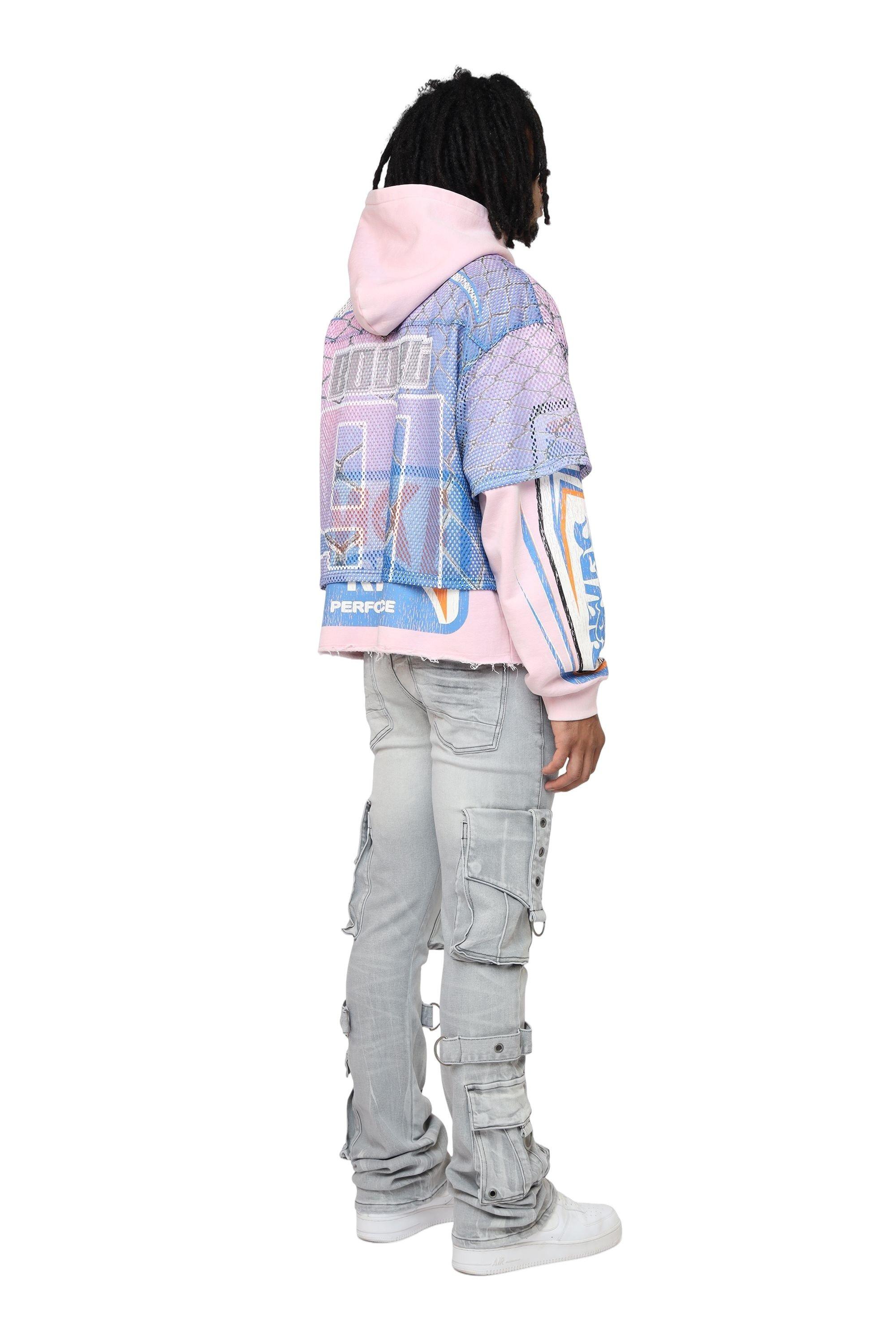 Smoke Rise Men's Field Fleece Mesh 2fer Hoodie - Pink - PINK Thumbnail View 6