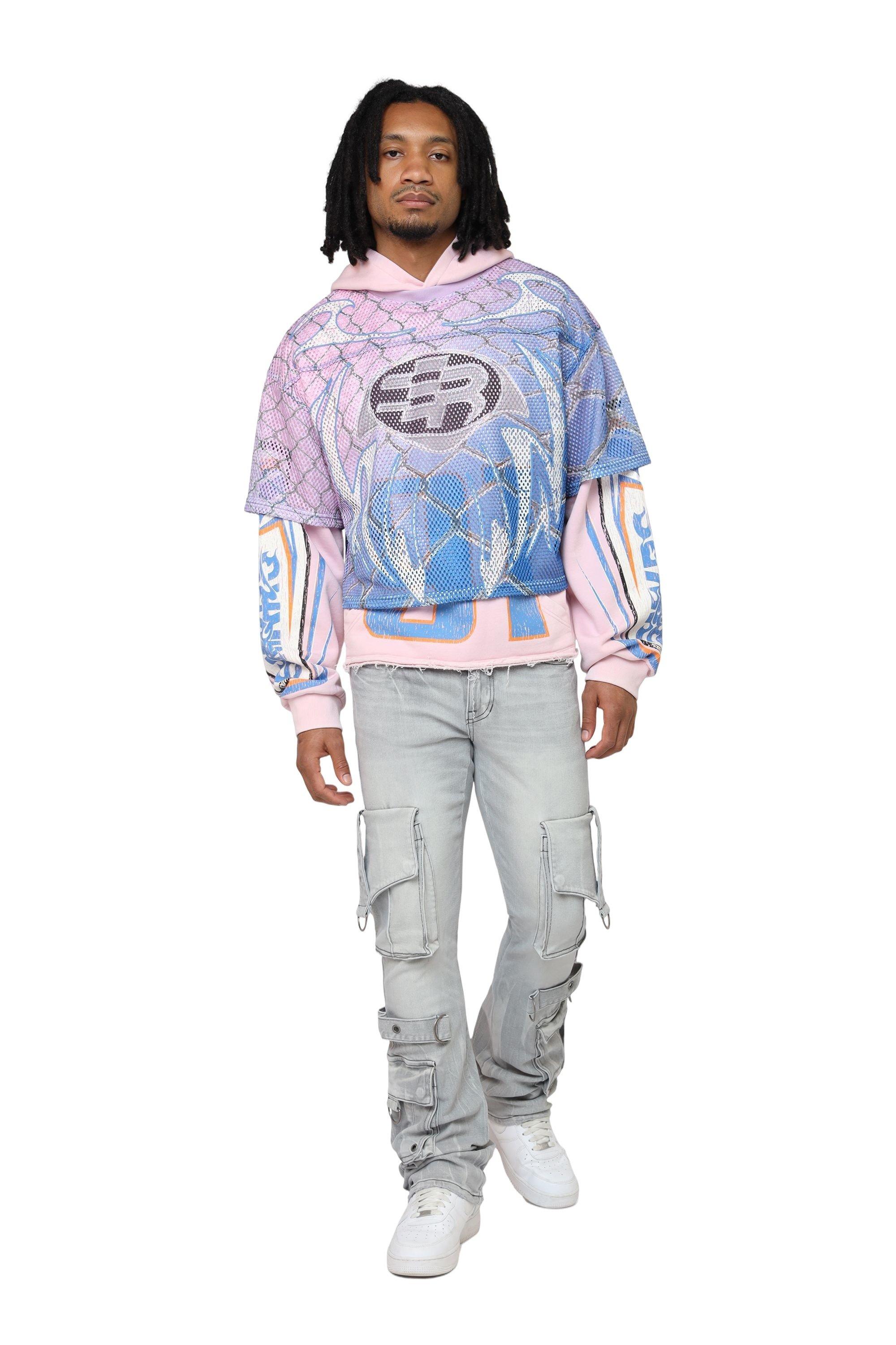 Smoke Rise Men's Field Fleece Mesh 2fer Hoodie - Pink - PINK Thumbnail View 7