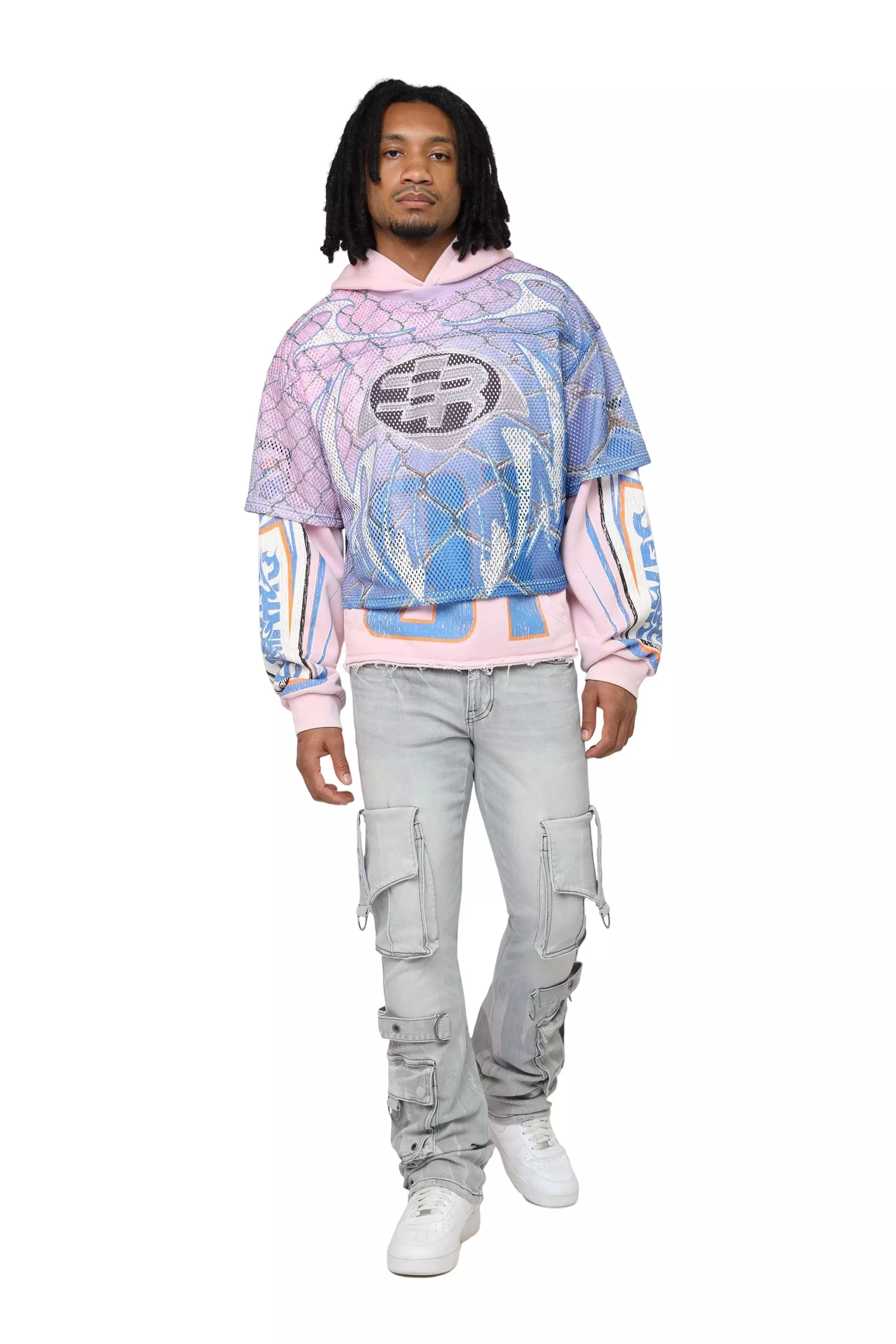 Smoke Rise Men's Field Fleece Mesh 2fer Hoodie - Pink - PINK