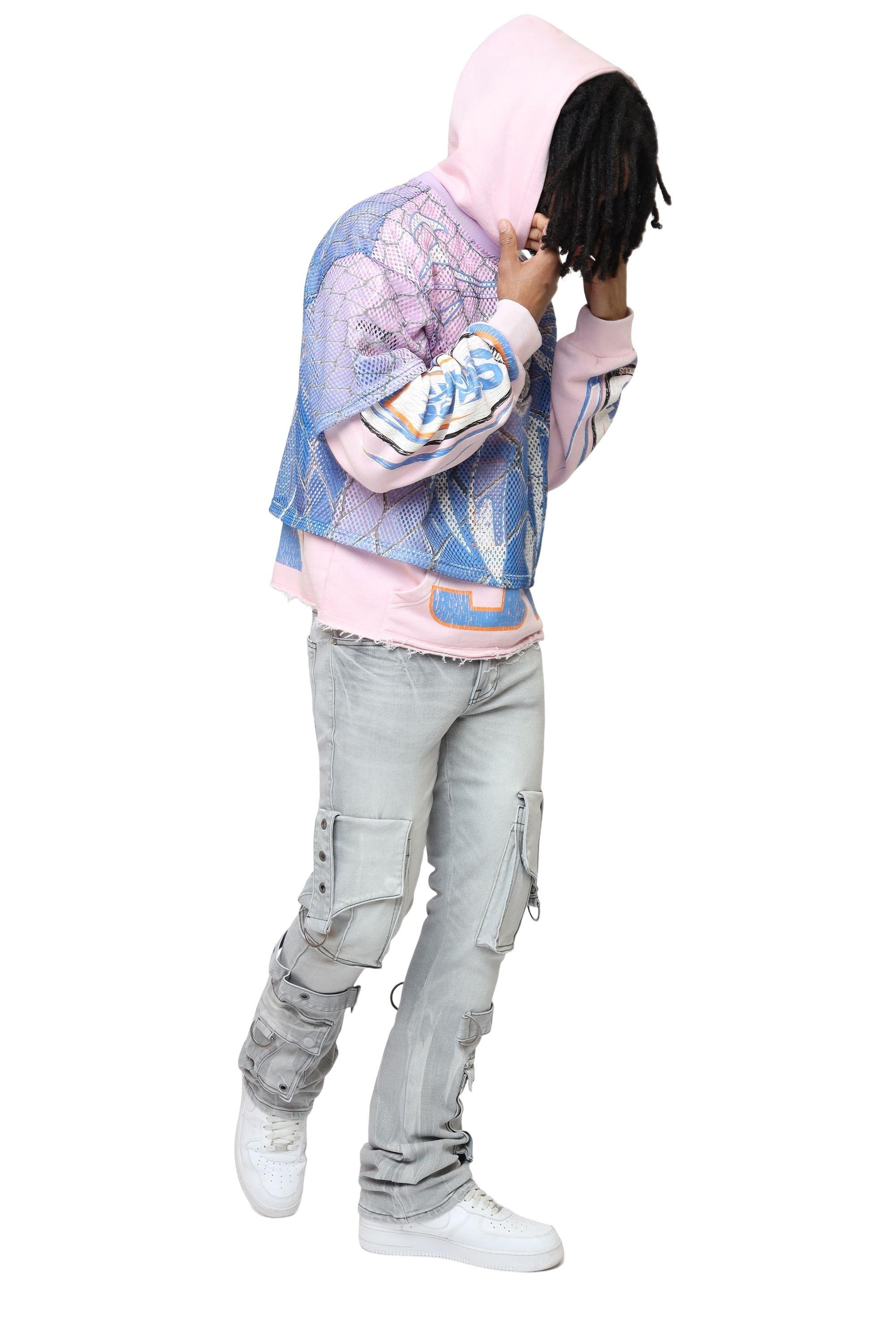 Smoke Rise Men's Field Fleece Mesh 2fer Hoodie - Pink - PINK Thumbnail View 8