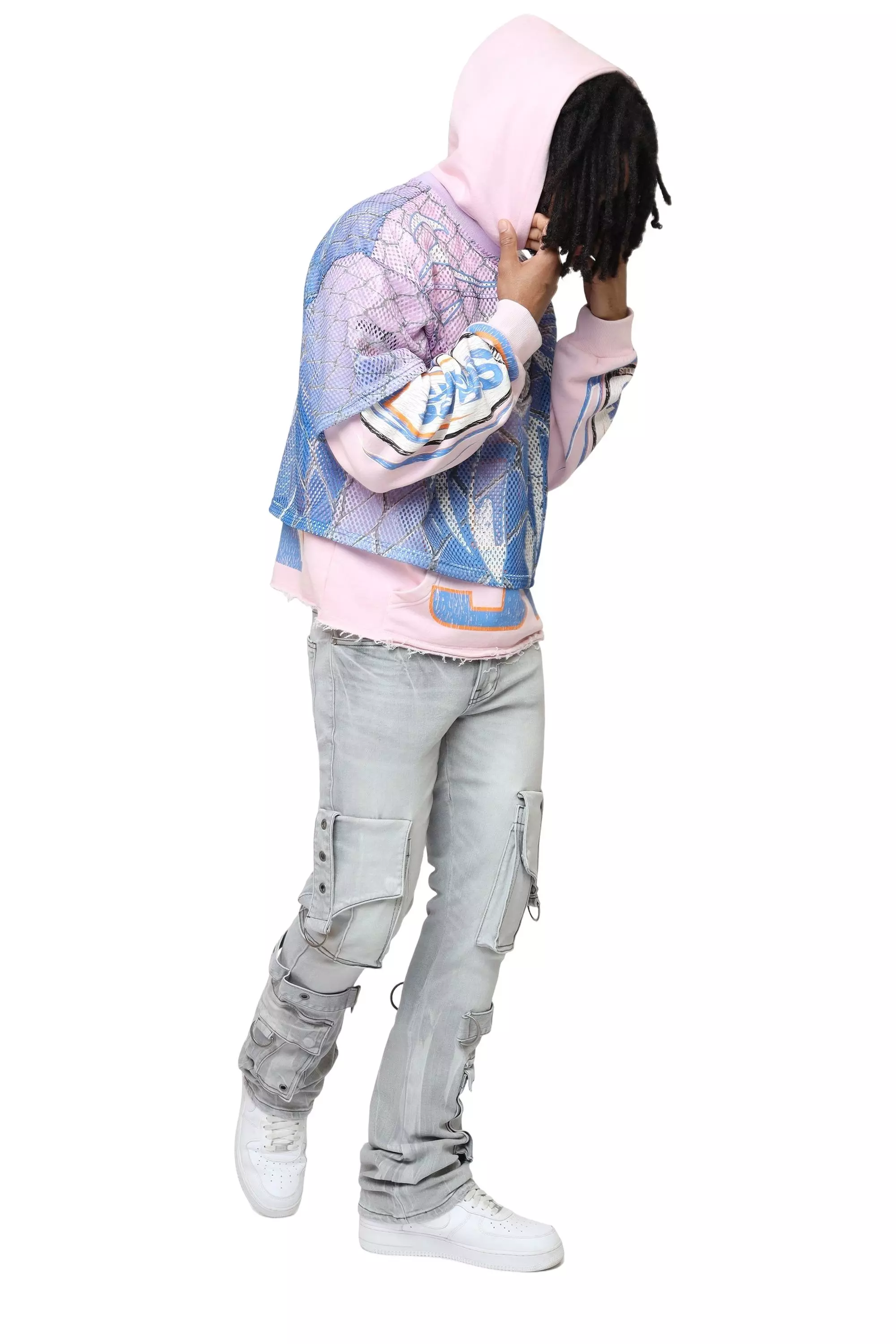 Smoke Rise Men's Field Fleece Mesh 2fer Hoodie - Pink - PINK