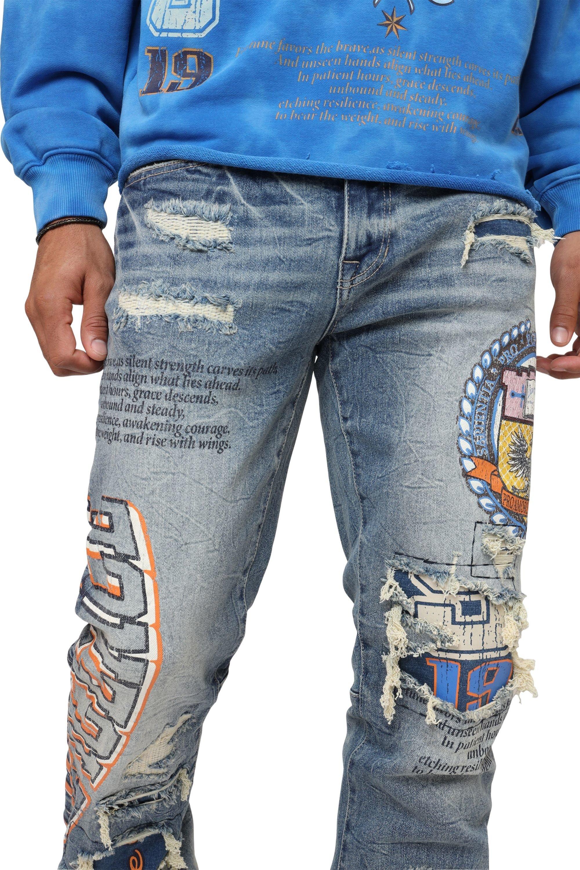 Smoke Rise Men's Magnificence Straight Fit Denim Jeans - Hearst Blue - BLUE Thumbnail View 3