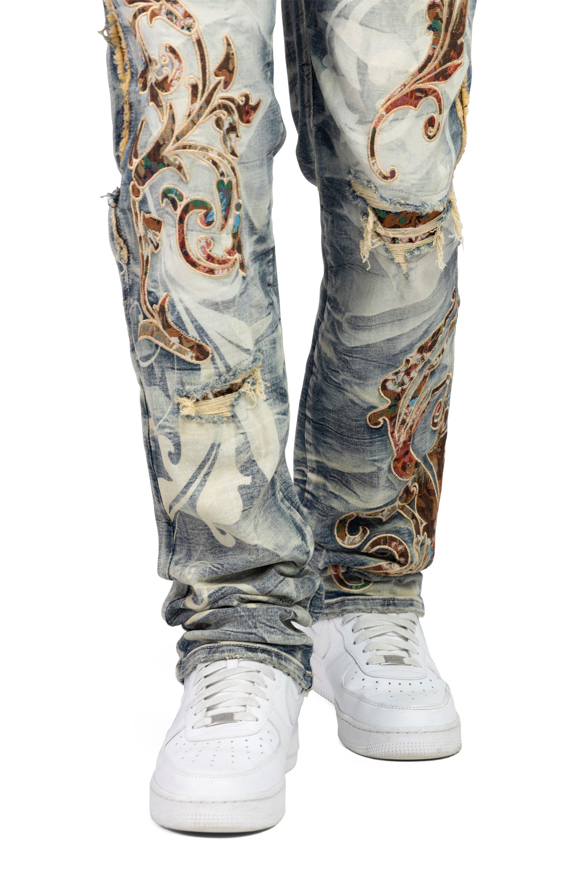 Smoke Rise Men's Slim Fit Tapestry Denim Jeans - Blue Toast - BLUE Thumbnail View 10