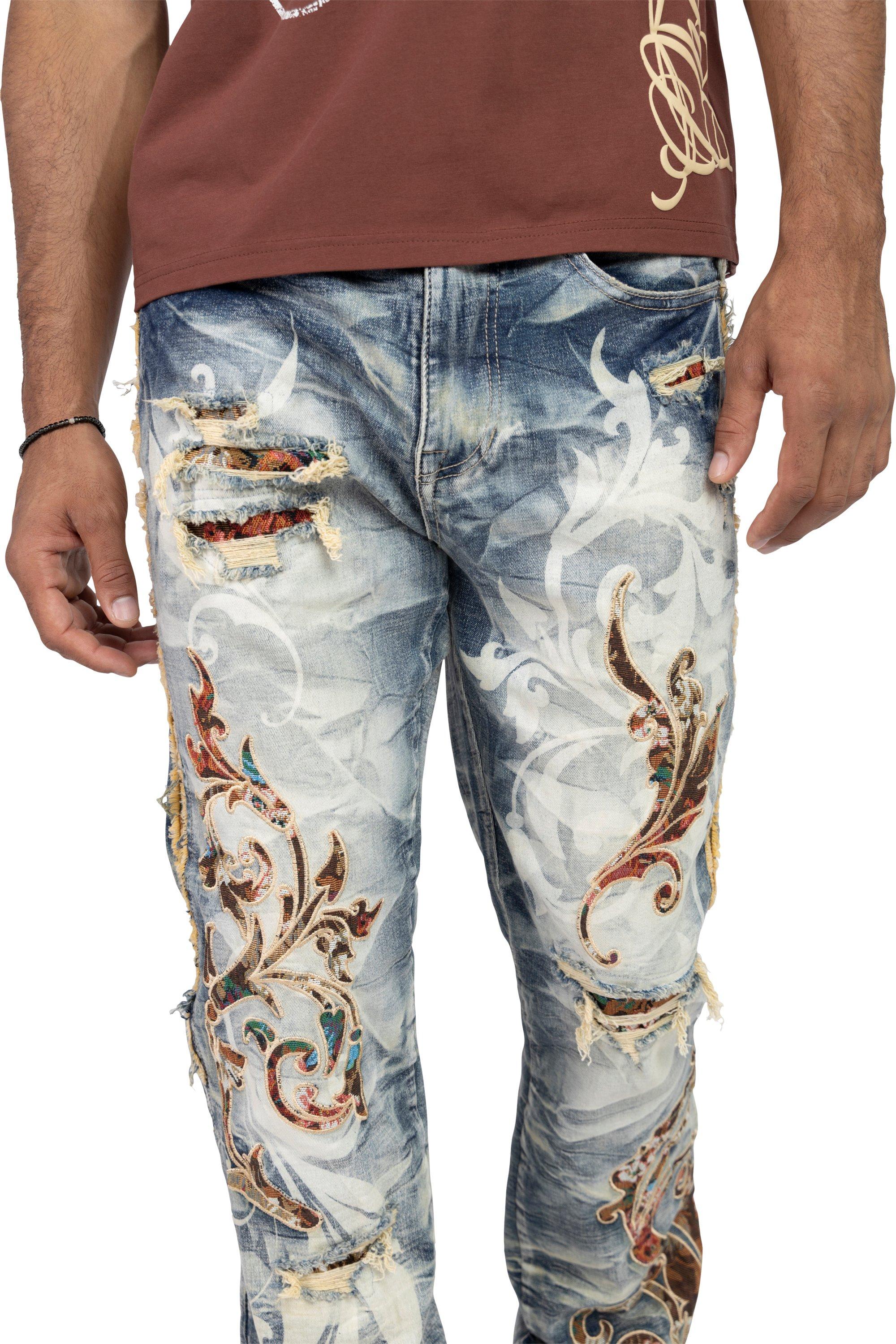 Smoke Rise Men's Slim Fit Tapestry Denim Jeans - Blue Toast - BLUE Thumbnail View 3