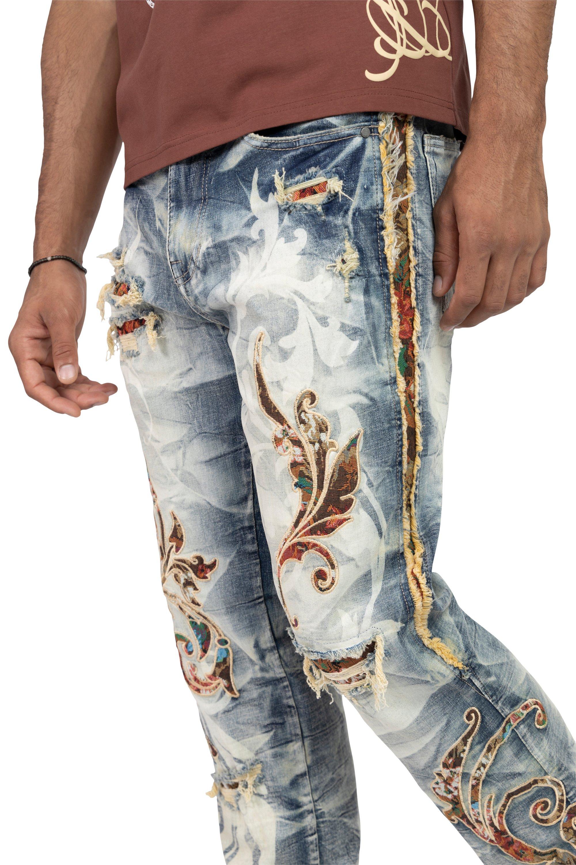 Smoke Rise Men's Slim Fit Tapestry Denim Jeans - Blue Toast - BLUE Thumbnail View 4