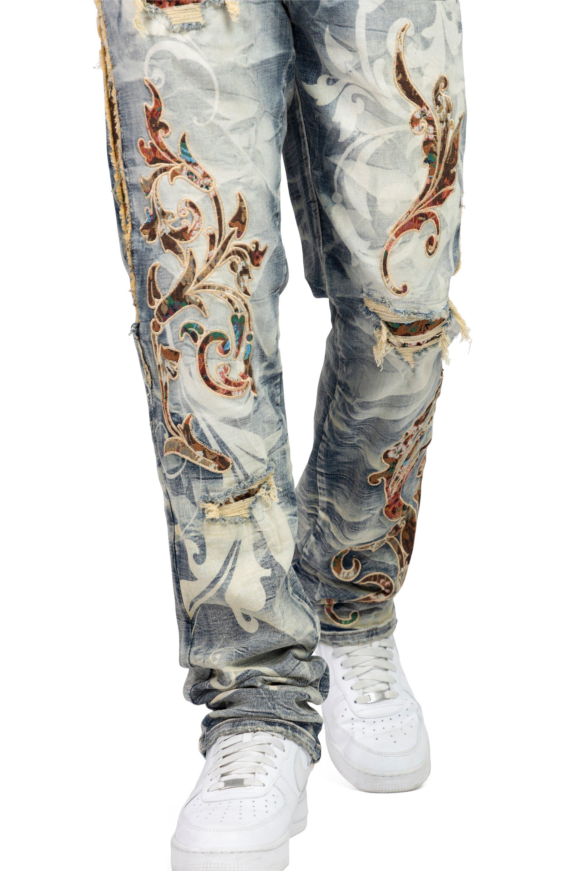 Smoke Rise Men's Slim Fit Tapestry Denim Jeans - Blue Toast - BLUE Thumbnail View 8