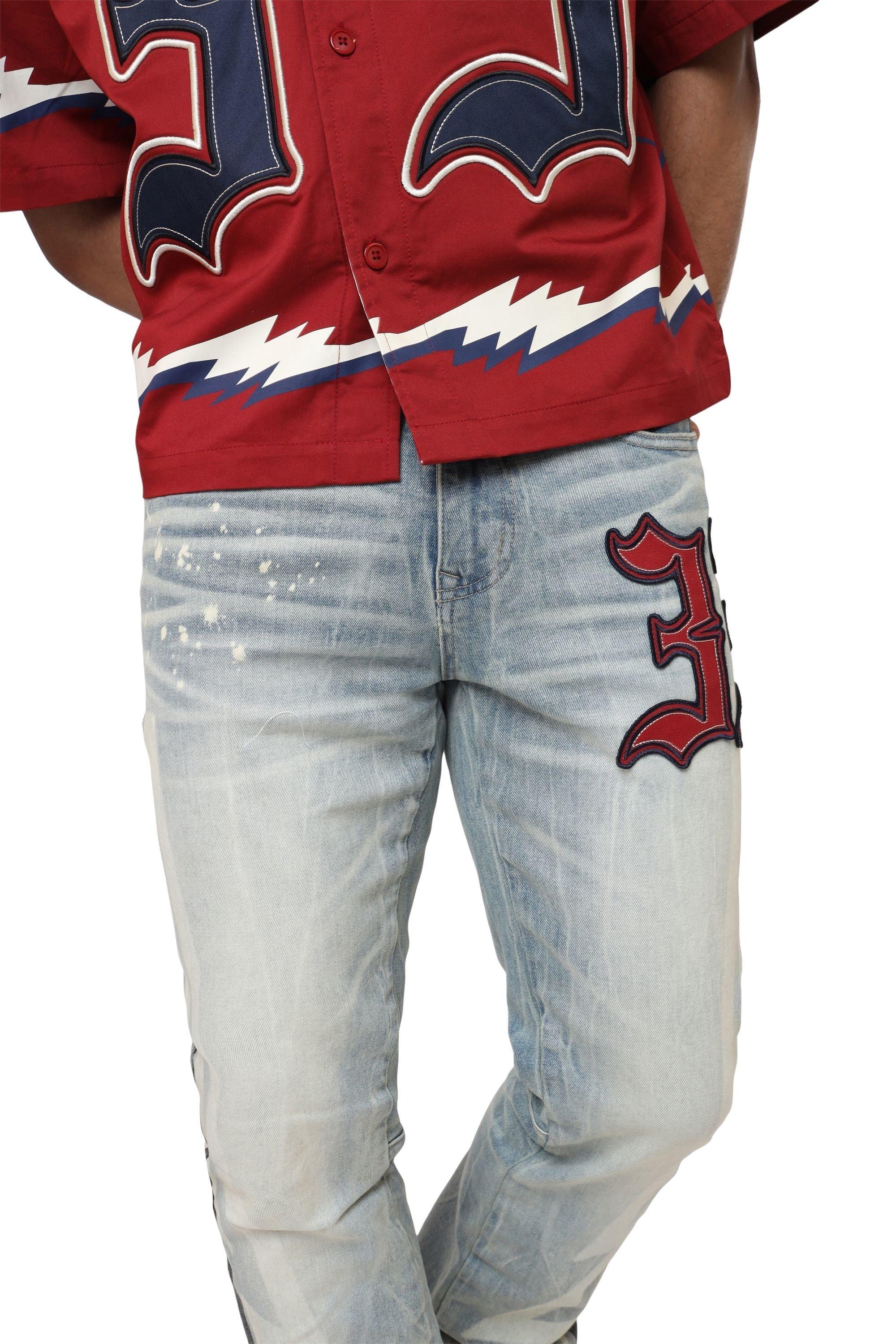 Smoke Rise Men's Stacked Flare Leg Triumph Denim Jeans - Palma Blue - BLUE Thumbnail View 1