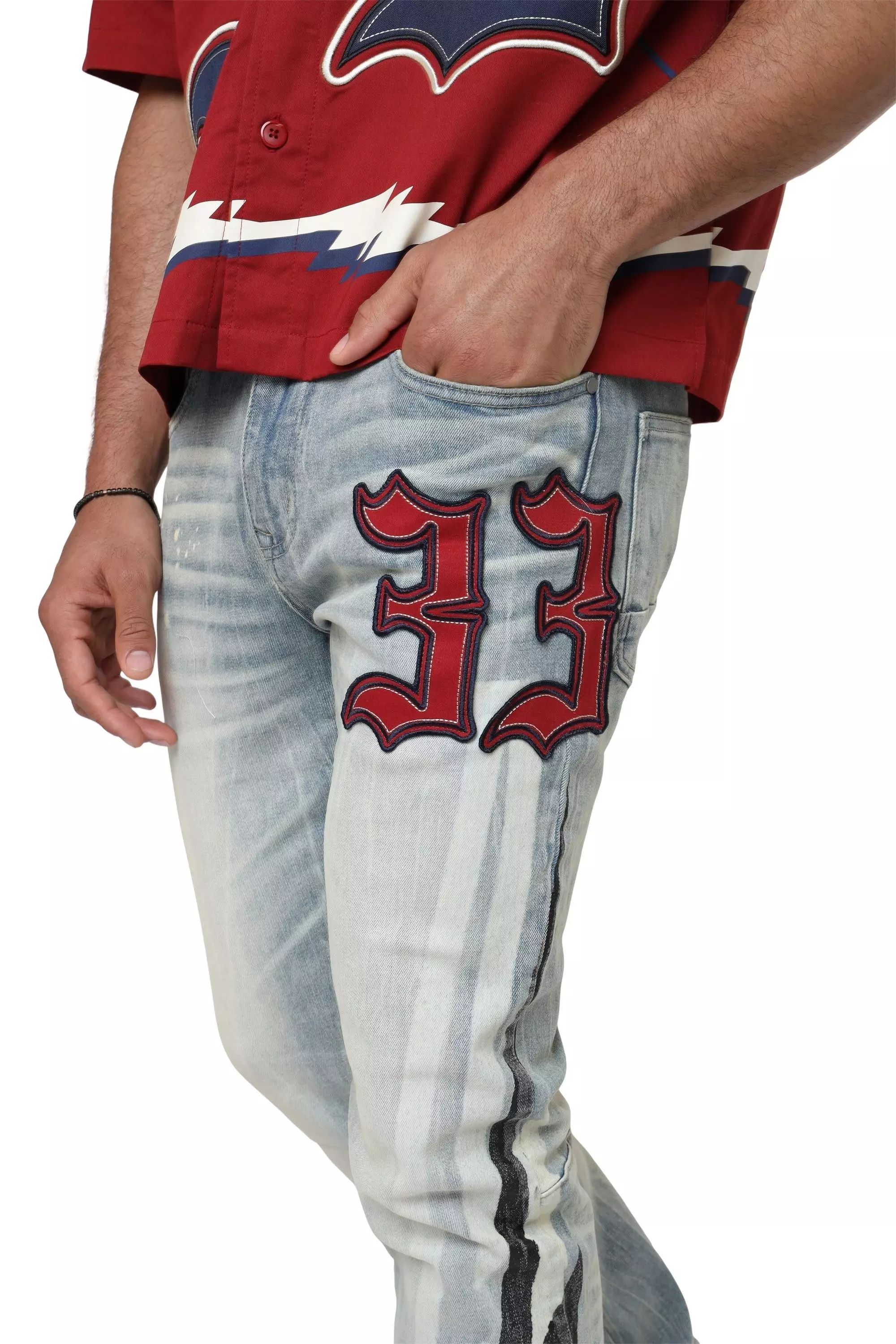 Smoke Rise Men's Stacked Flare Leg Triumph Denim Jeans - Palma Blue - BLUE