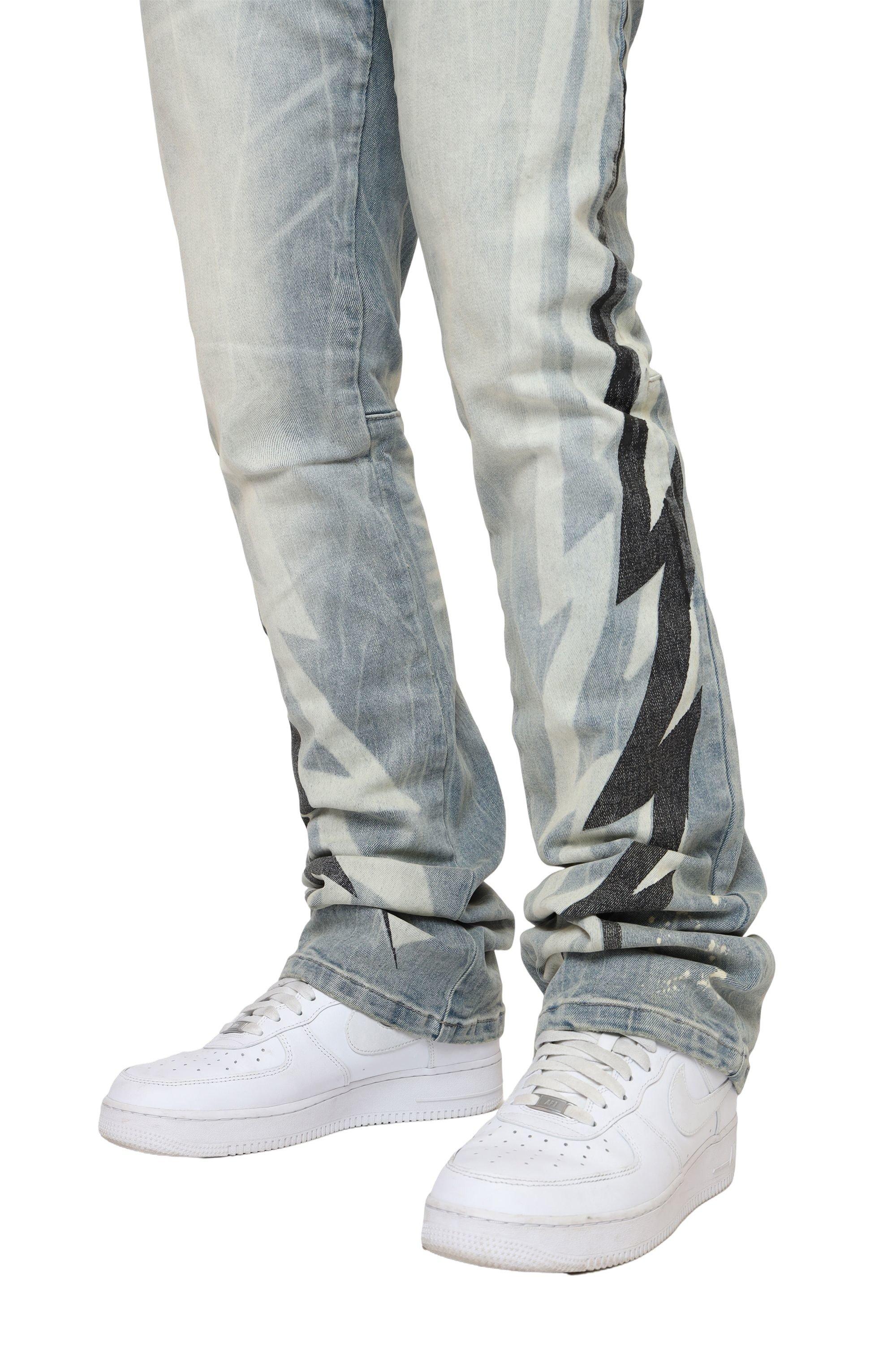 Smoke Rise Men's Stacked Flare Leg Triumph Denim Jeans - Palma Blue - BLUE Thumbnail View 4