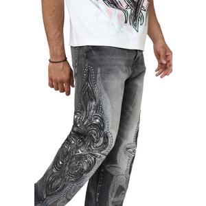 Smoke Rise Men's Retro Luminous Stud Wide Leg Denim Jeans - Eris Grey