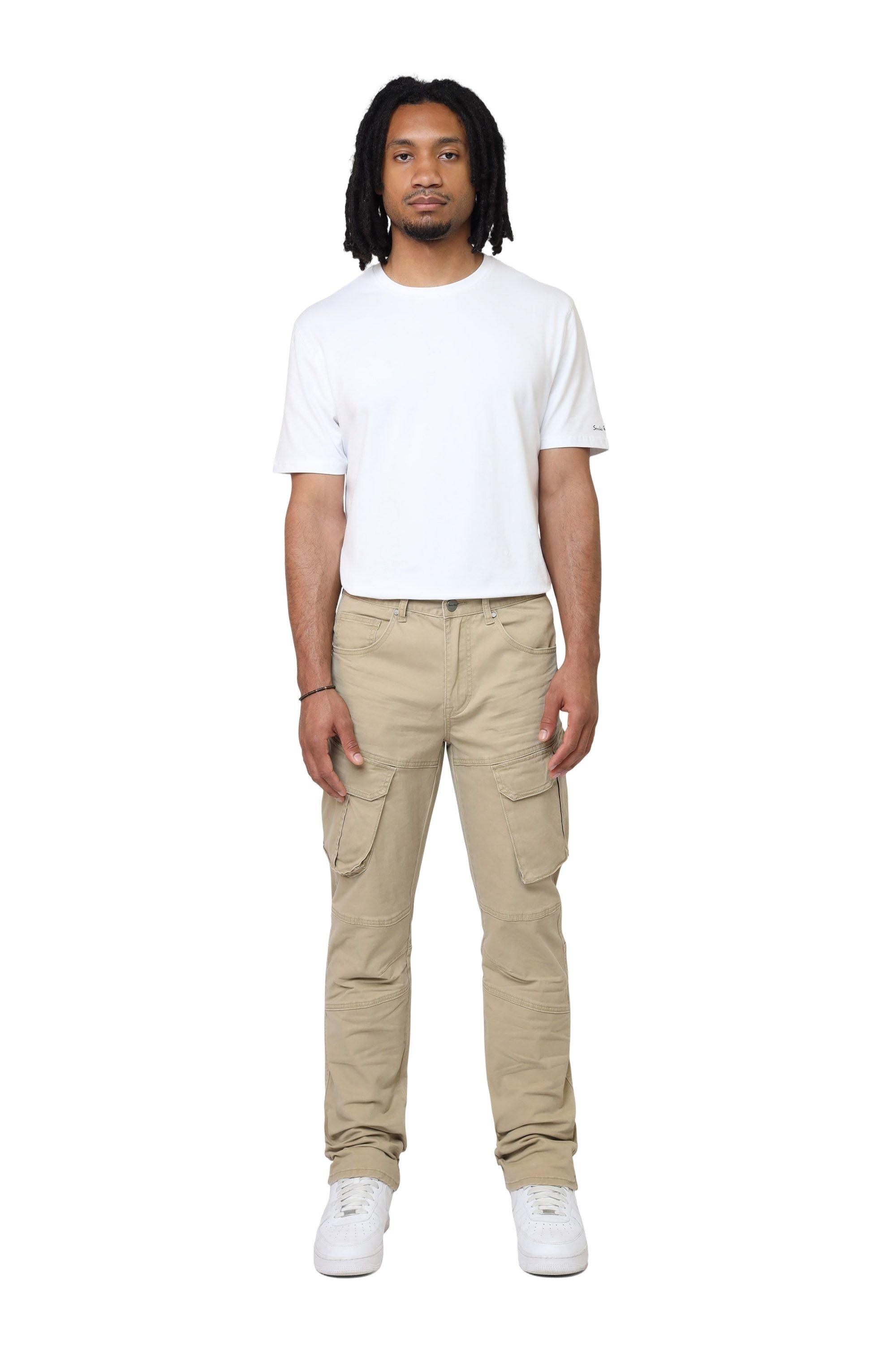 Smoke Rise Men's Twill Essential Cargo Pants - Khaki - KHAKI Thumbnail View 1