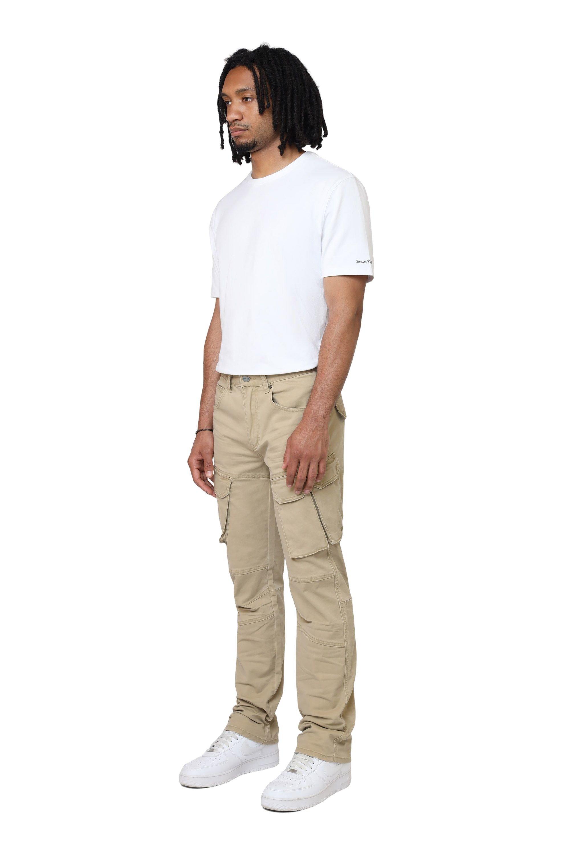 Smoke Rise Men's Twill Essential Cargo Pants - Khaki - KHAKI Thumbnail View 3
