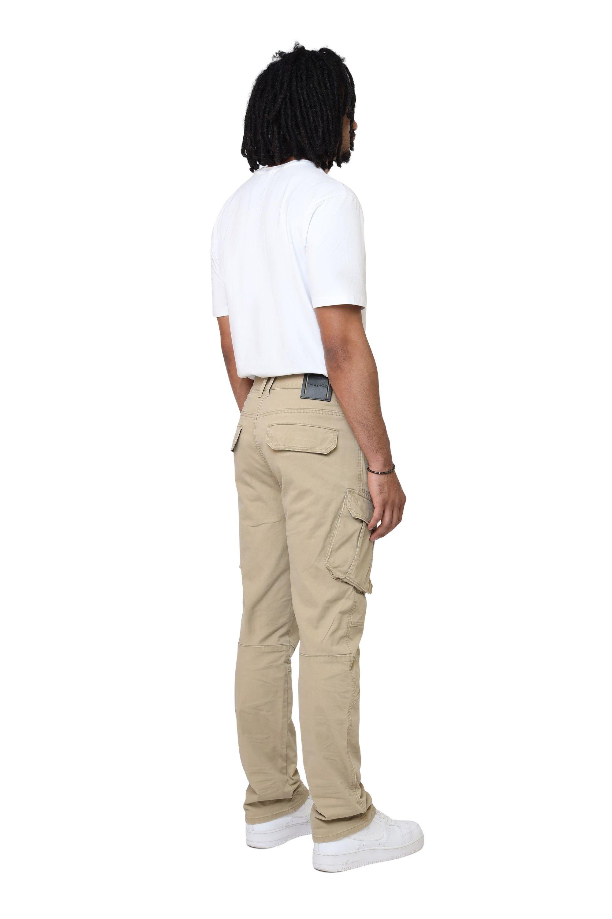 Smoke Rise Men's Twill Essential Cargo Pants - Khaki - KHAKI Thumbnail View 4