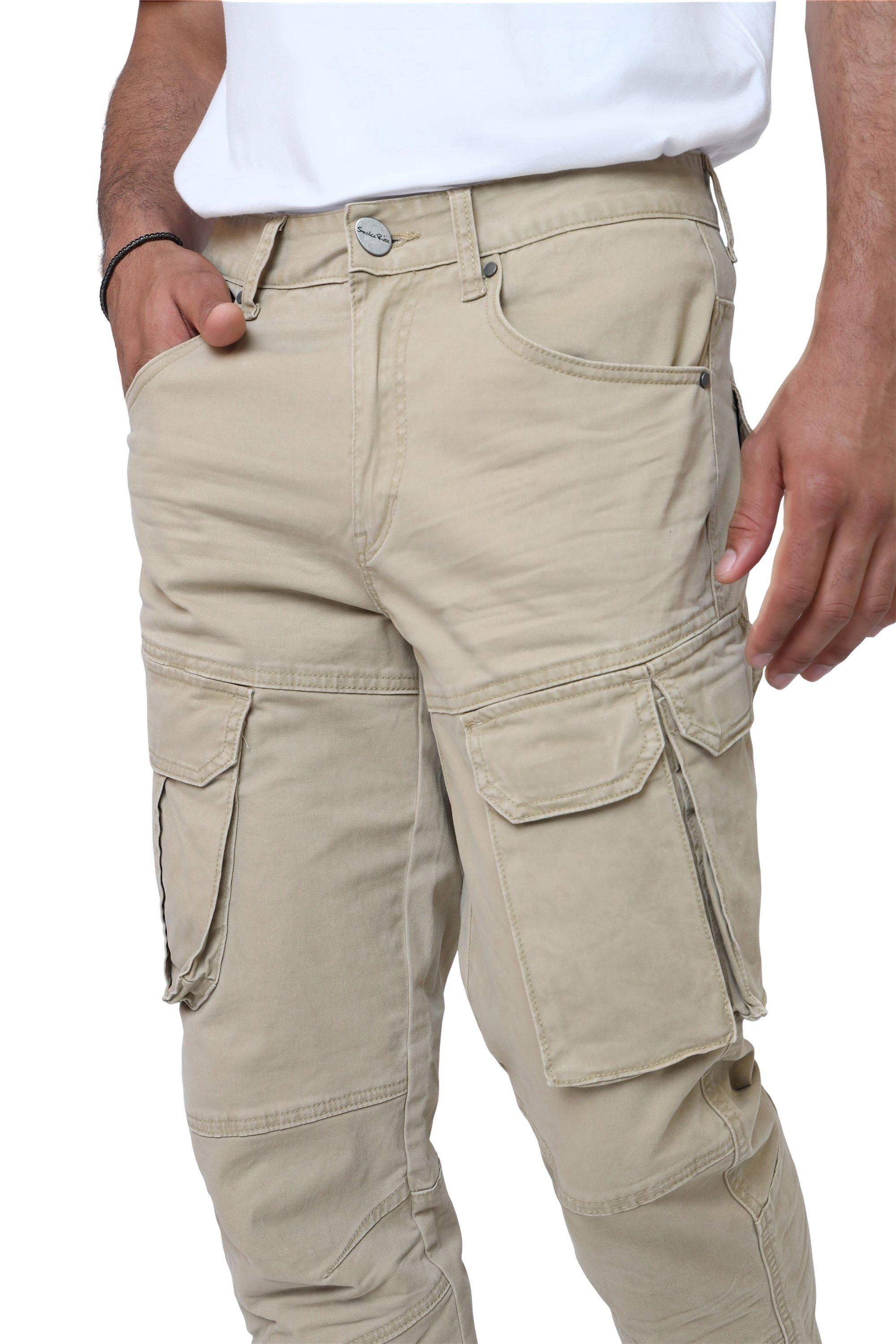 Smoke Rise Men's Twill Essential Cargo Pants - Khaki - KHAKI Thumbnail View 6