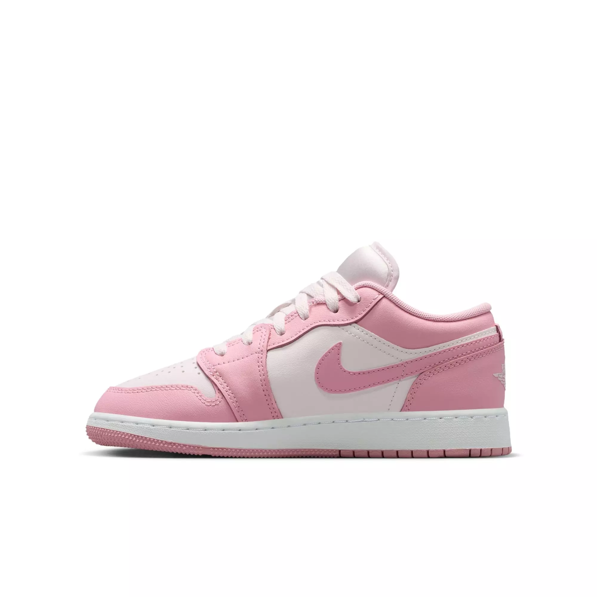 Jordan 1 Low "Med Soft Pink/Pearl Pink/White" Grade School Girls' Shoe - PINK/WHITE