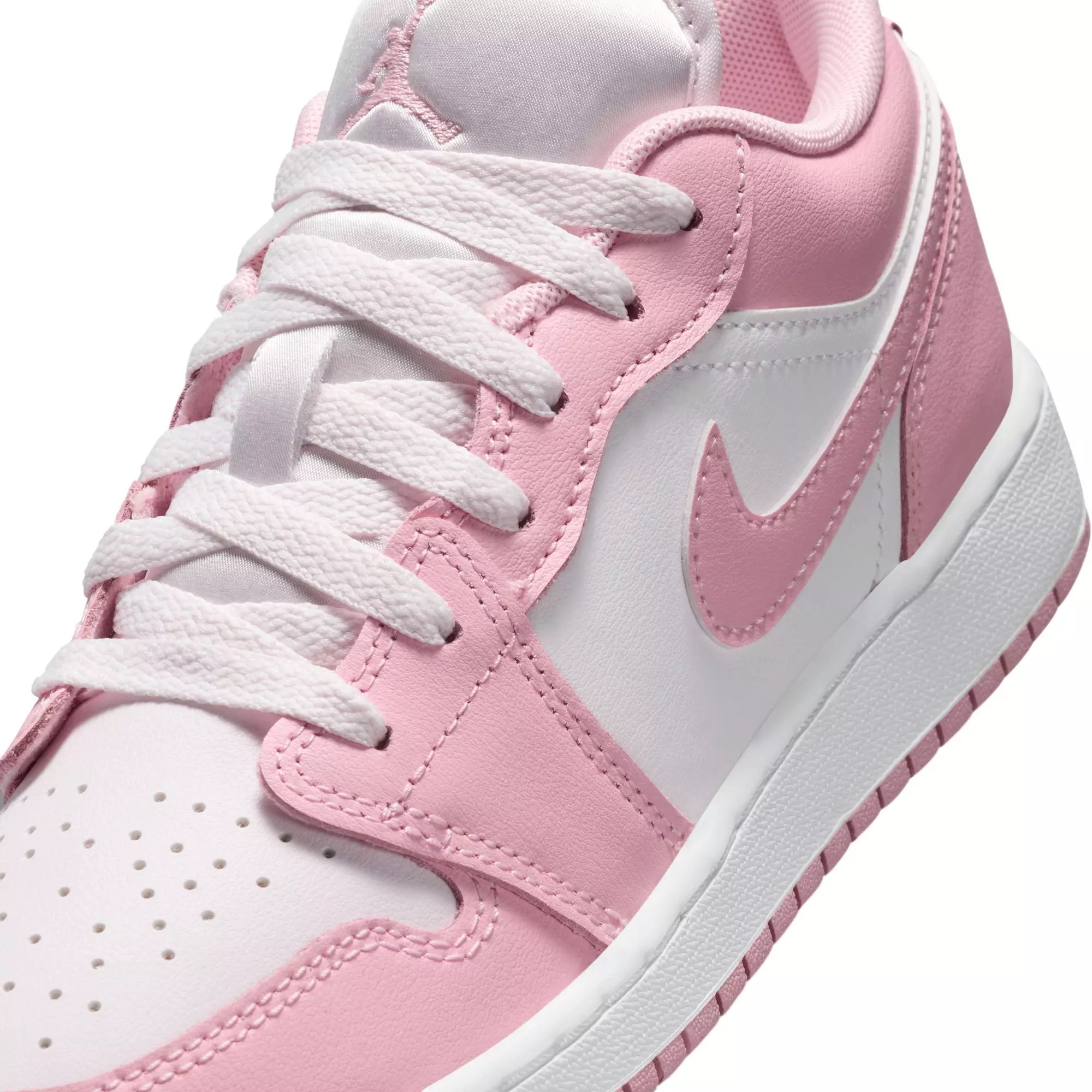 Jordan 1 Low "Med Soft Pink/Pearl Pink/White" Grade School Girls' Shoe - PINK/WHITE