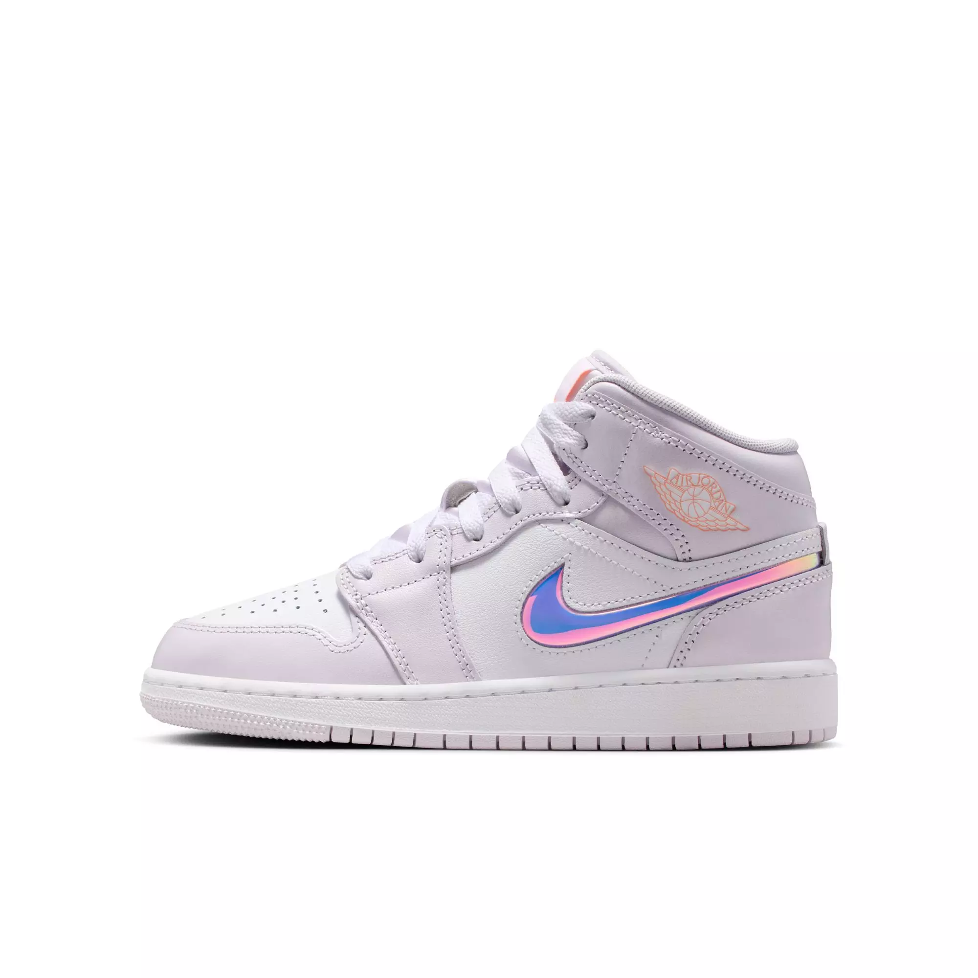 Jordan 1 Mid SE "Barely Grape/Atomic Pink/White" Grade School Girls' Shoe - PURPLE/PINK