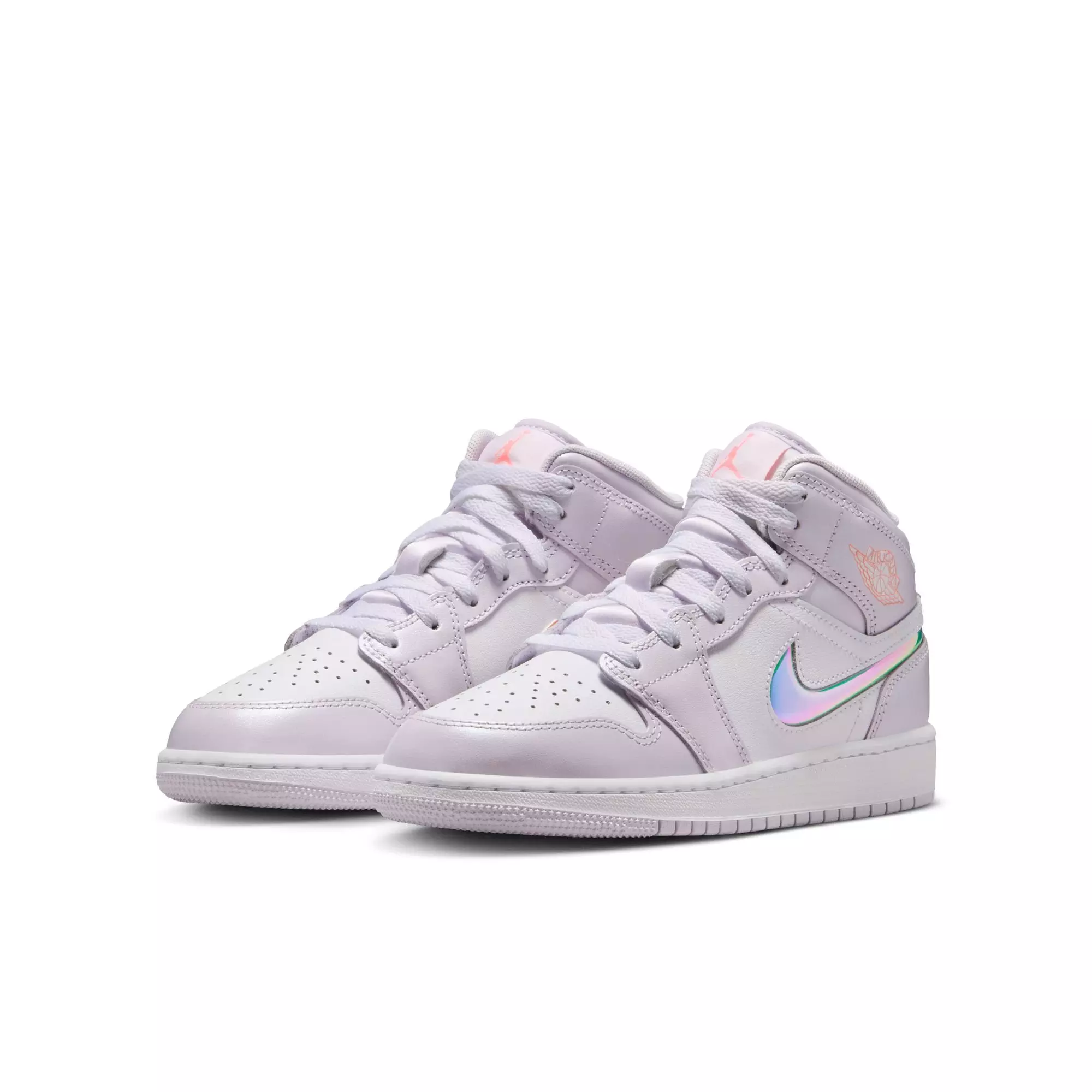 Jordan 1 Mid SE "Barely Grape/Atomic Pink/White" Grade School Girls' Shoe - PURPLE/PINK