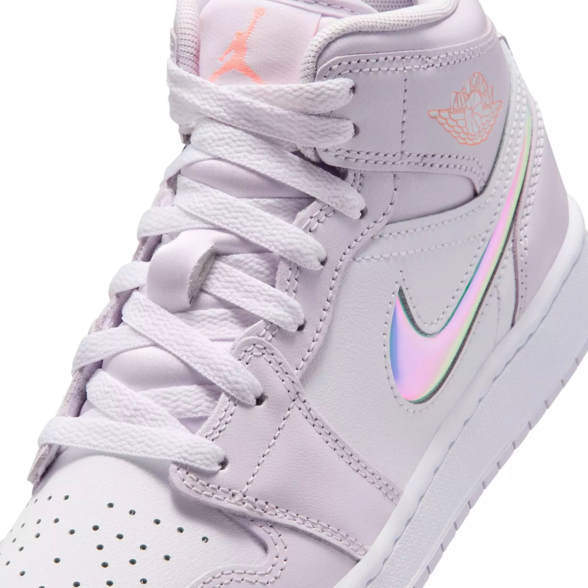 Jordan 1 Mid SE "Barely Grape/Atomic Pink/White" Grade School Girls' Shoe - PURPLE/PINK