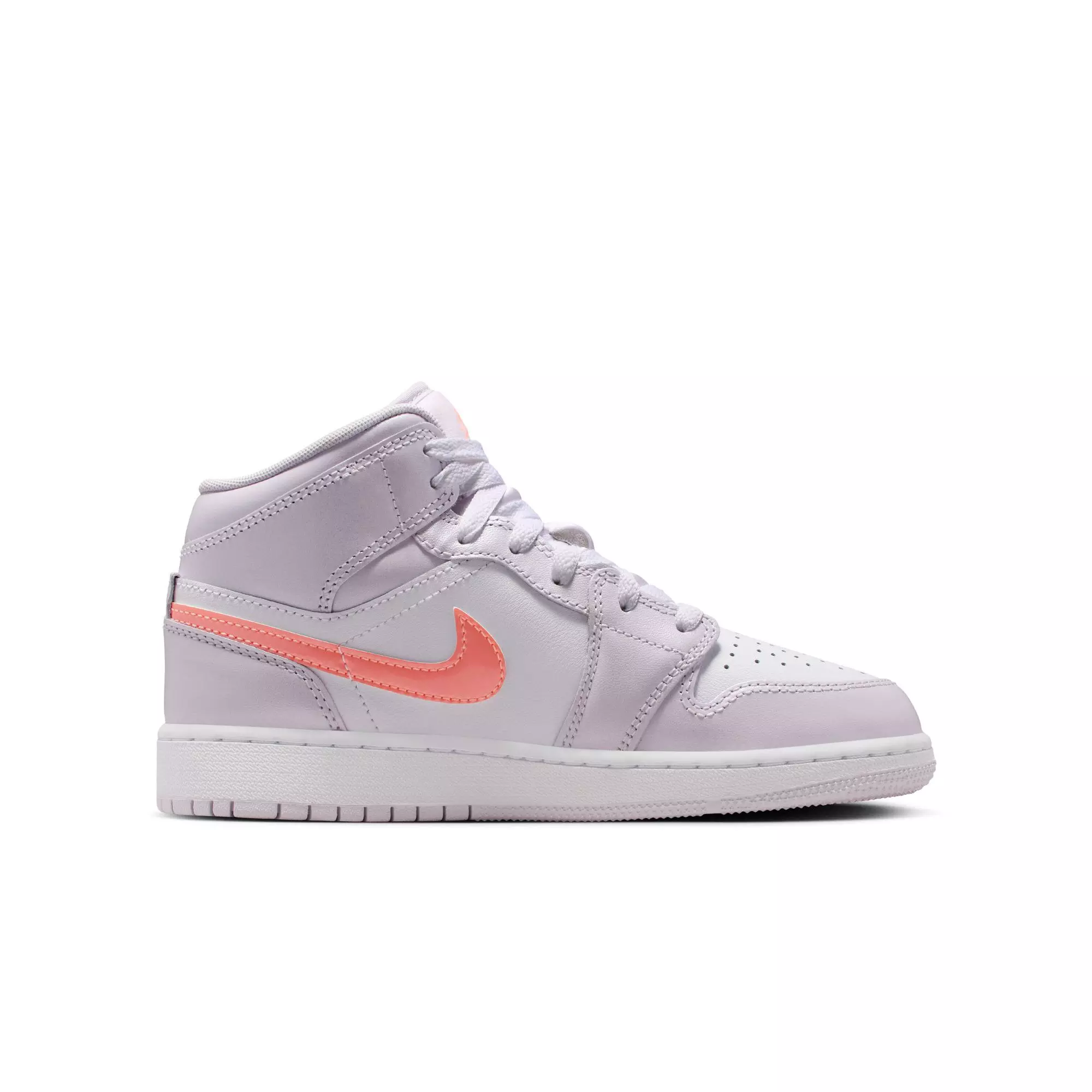 Jordan 1 Mid SE "Barely Grape/Atomic Pink/White" Grade School Girls' Shoe - PURPLE/PINK